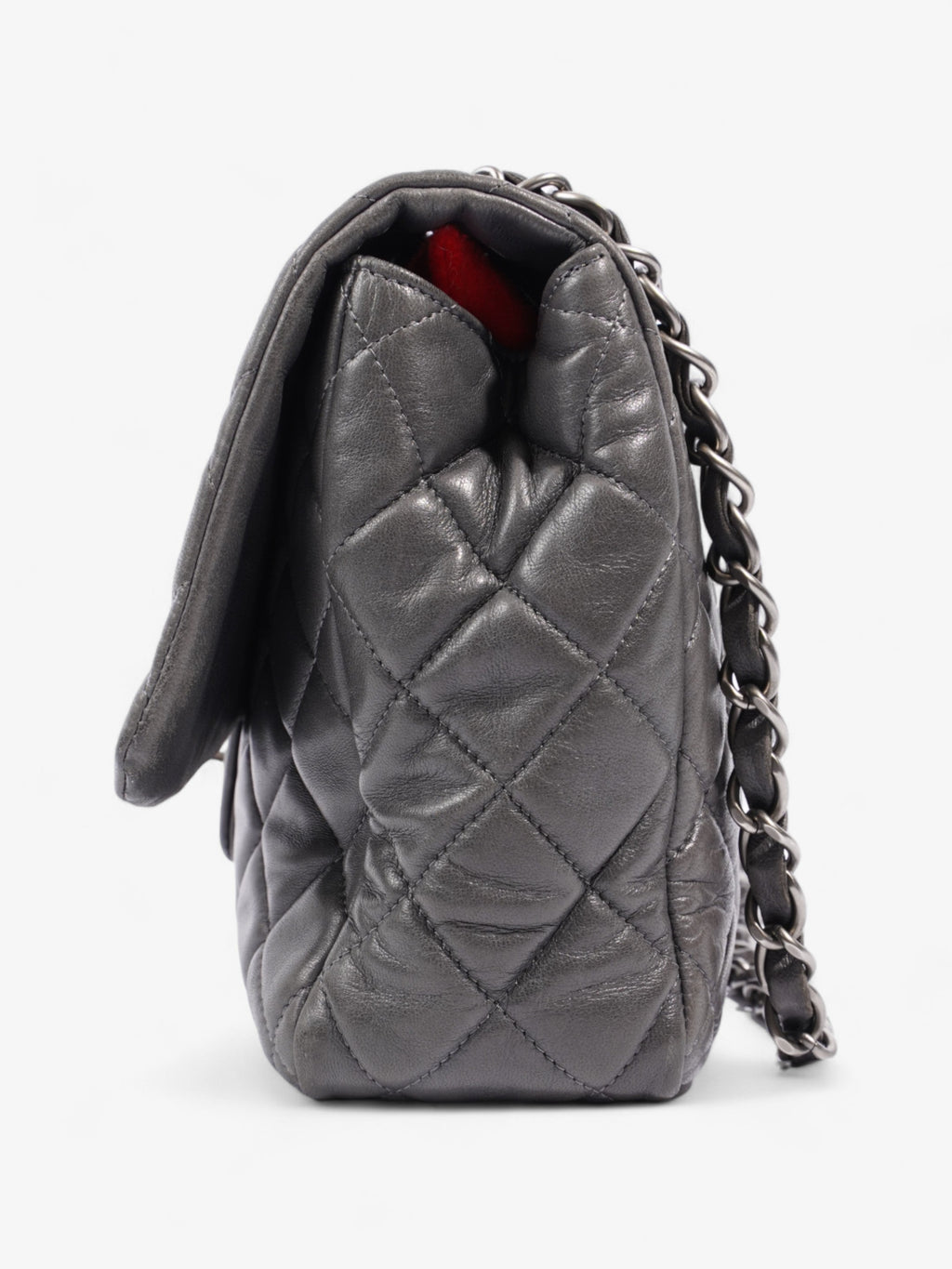 Chanel Classic Single Flap Grey Lambskin Leather Jumbo