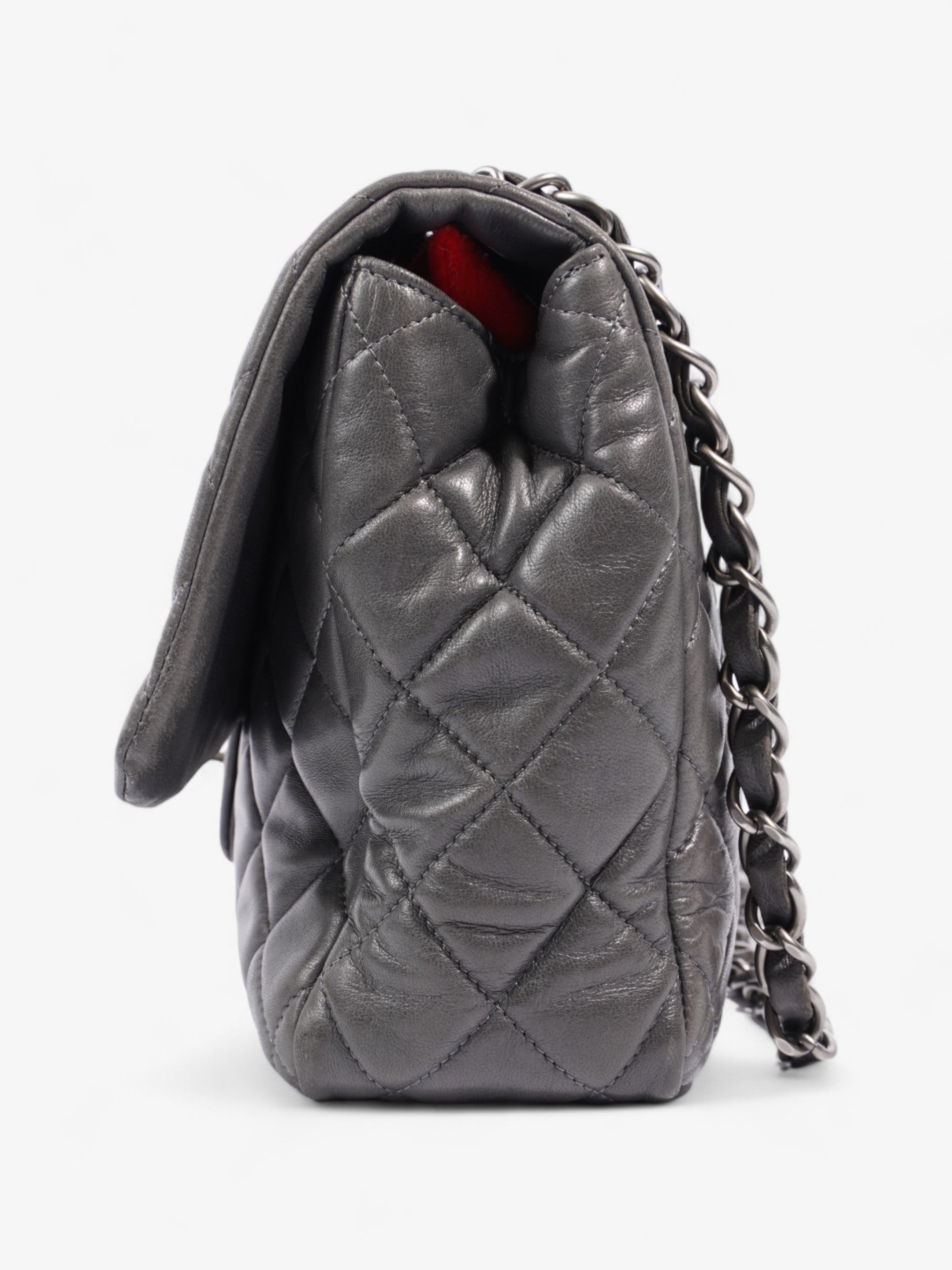 Chanel Classic Single Flap Grey Lambskin Leather Jumbo