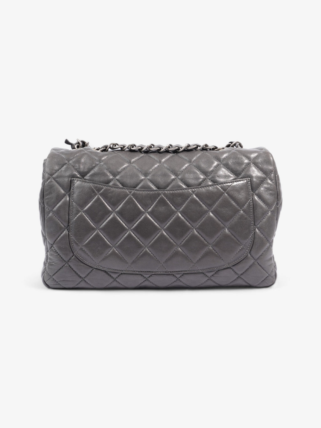Chanel Classic Single Flap Grey Lambskin Leather Jumbo