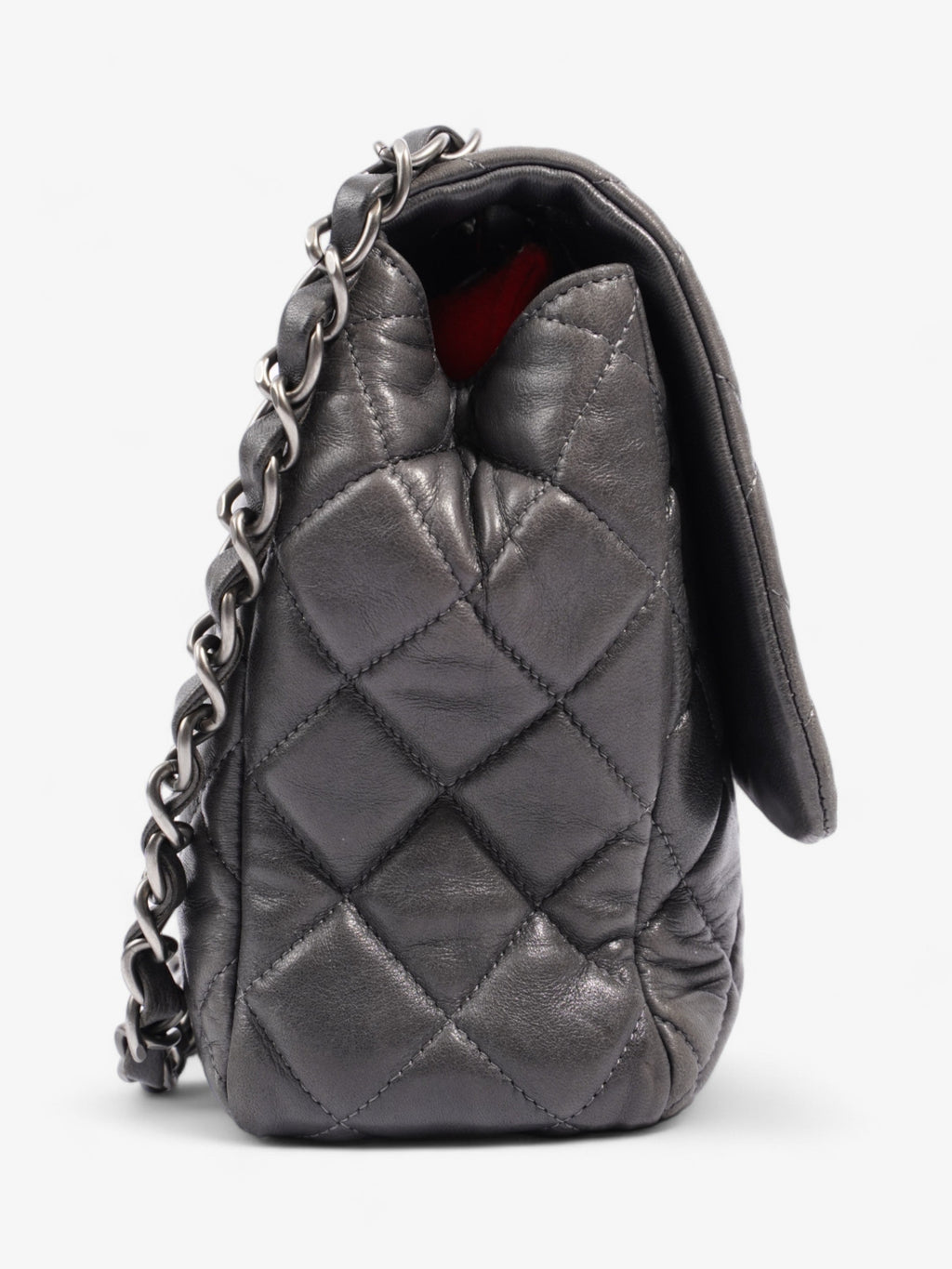 Chanel Classic Single Flap Grey Lambskin Leather Jumbo