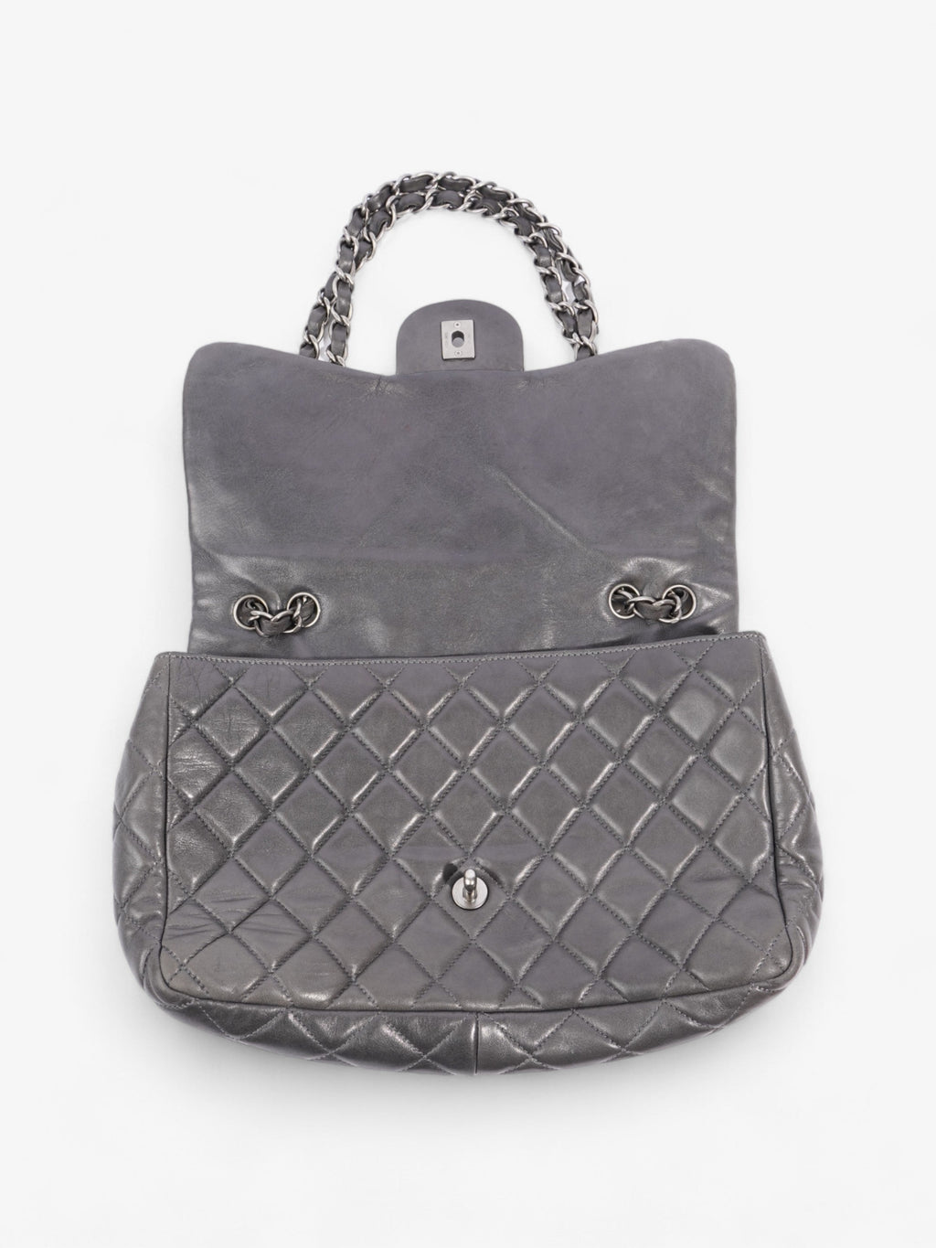Chanel Classic Single Flap Grey Lambskin Leather Jumbo