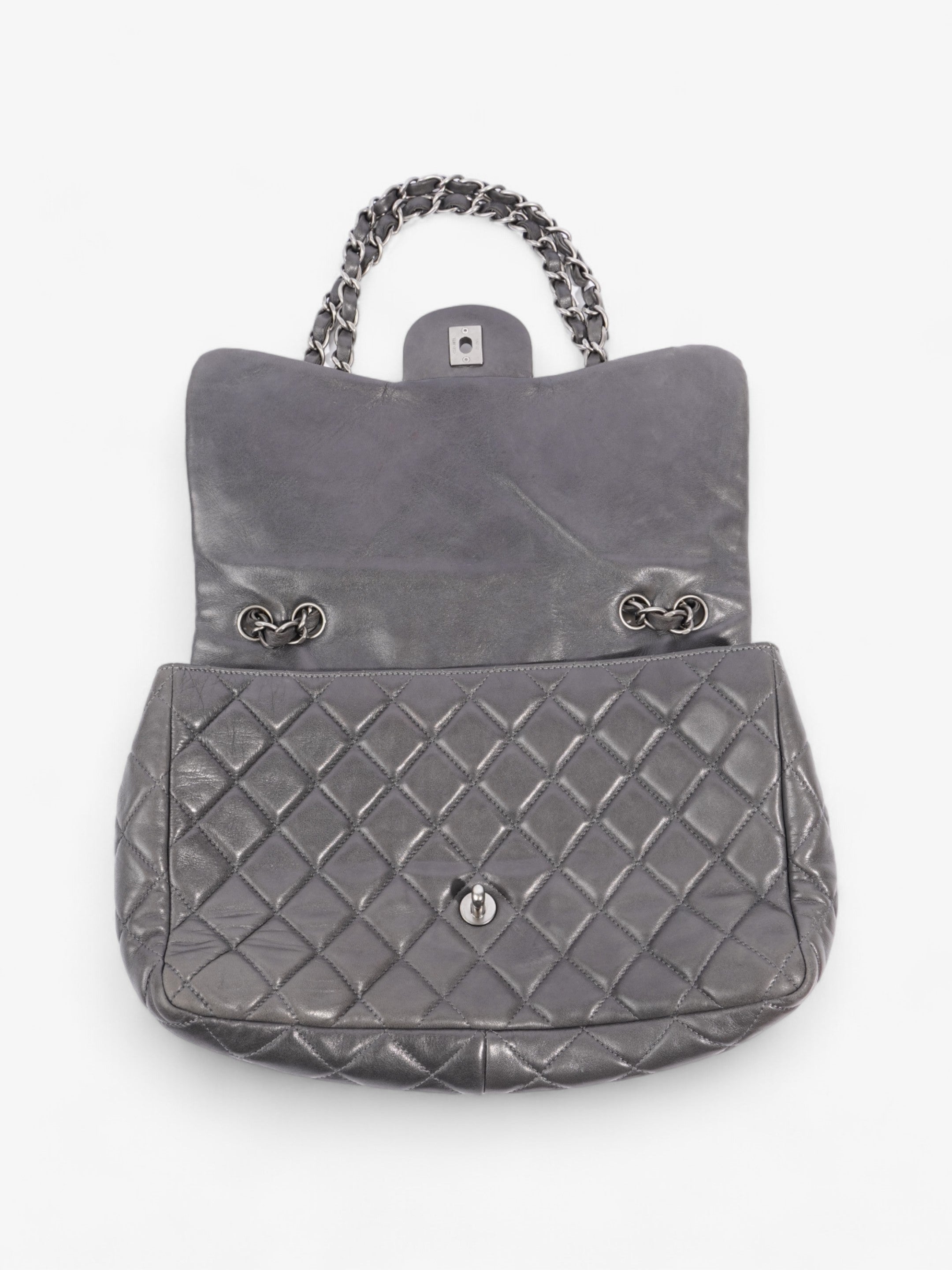 Chanel Classic Single Flap Grey Lambskin Leather Jumbo