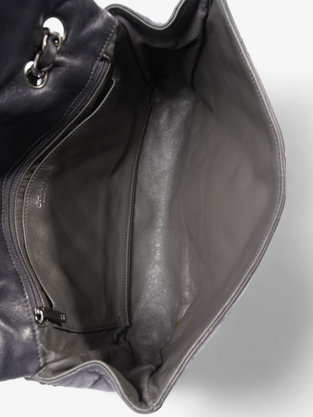 Chanel Classic Single Flap Grey Lambskin Leather Jumbo