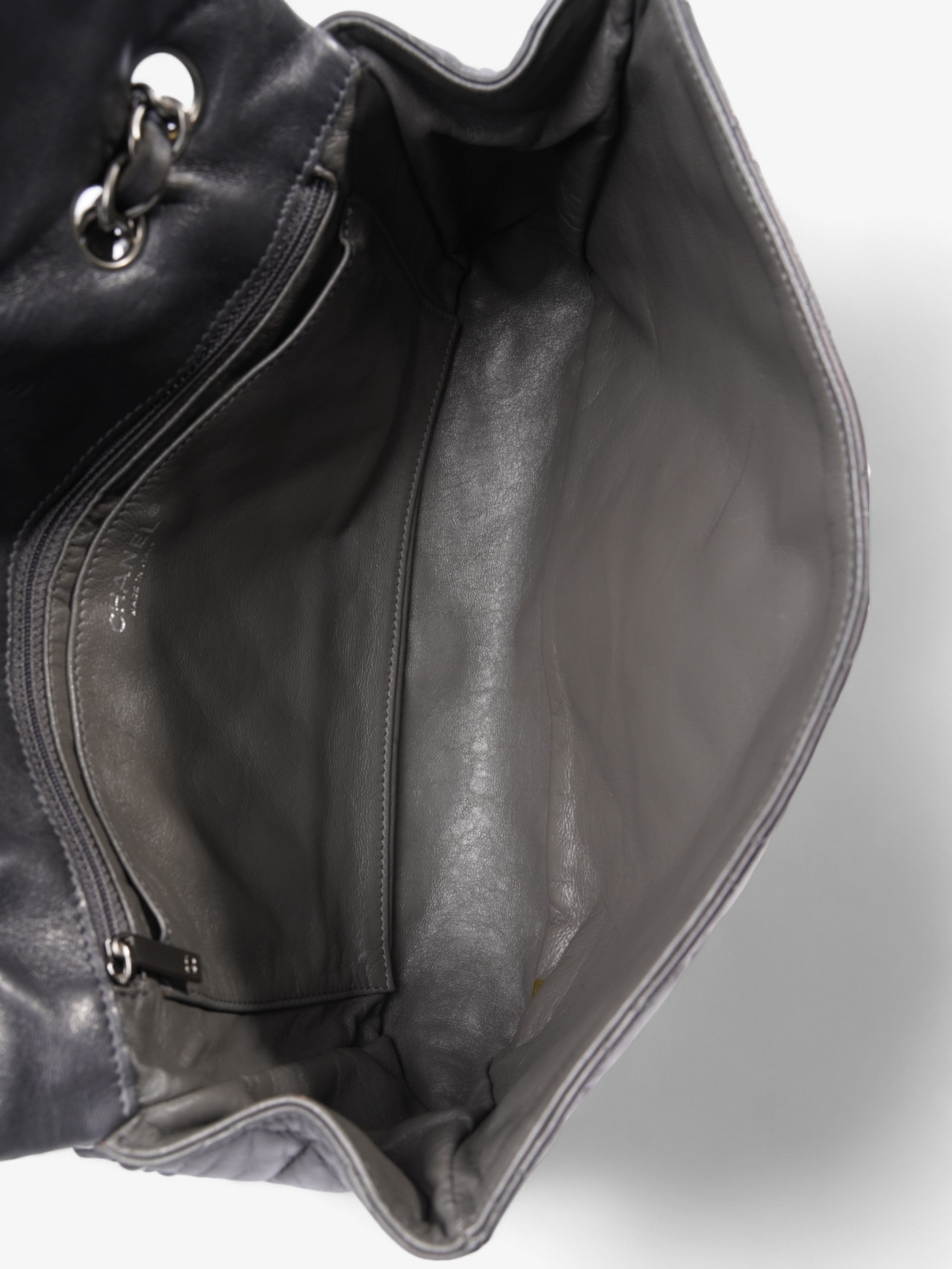 Chanel Classic Single Flap Grey Lambskin Leather Jumbo