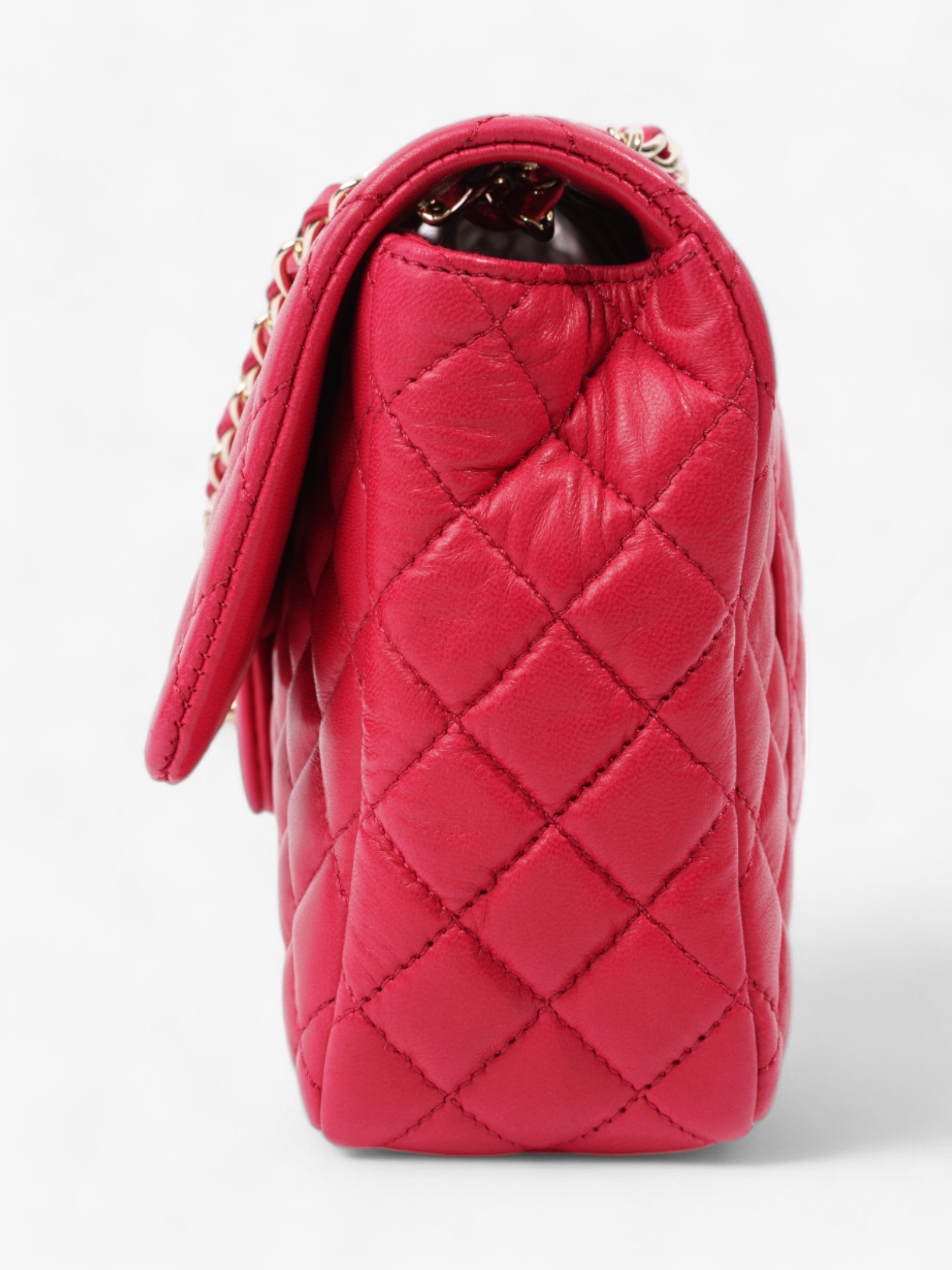 Chanel Classic Single Flap Bag with Valentines Hearts Raspberry Lambskin Leather