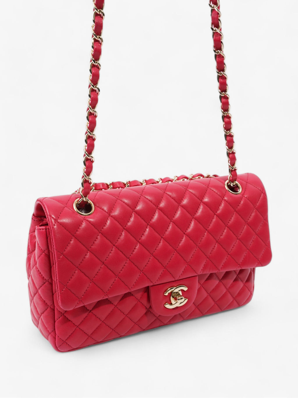 Chanel Classic Single Flap Bag with Valentines Hearts Raspberry Lambskin Leather