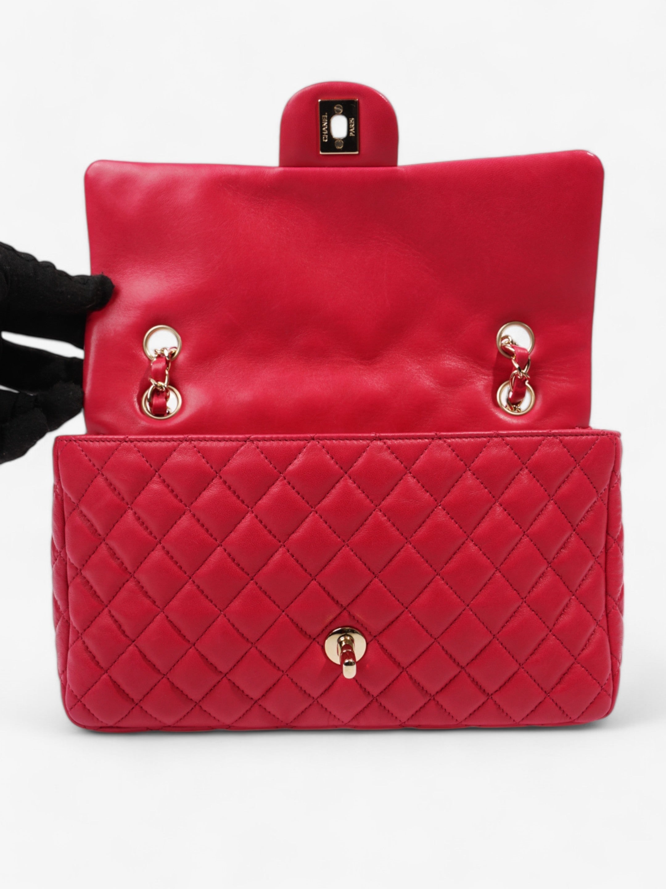 Chanel Classic Single Flap Bag with Valentines Hearts Raspberry Lambskin Leather