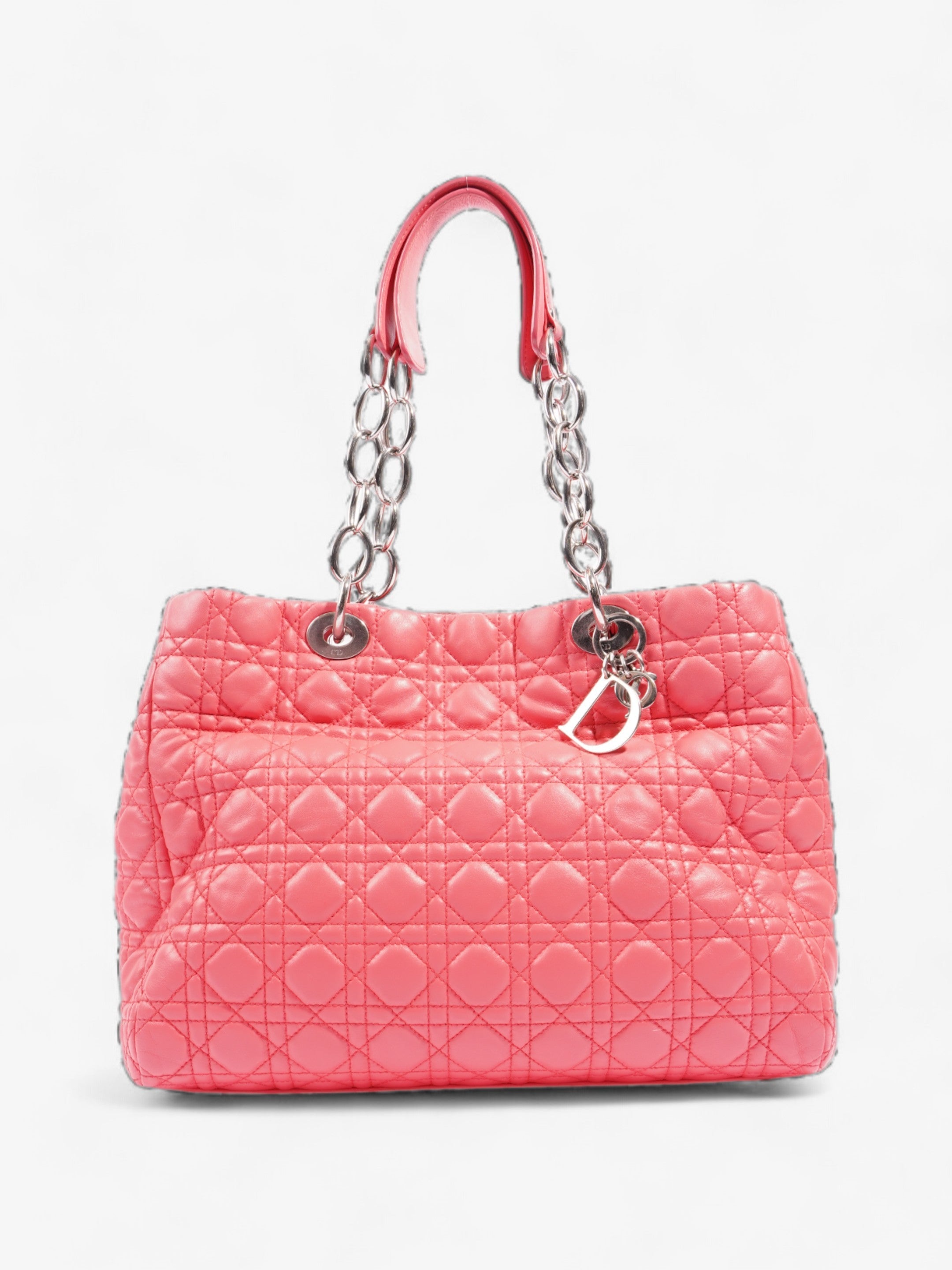 Christian Dior Cannage Tote Coral Lambskin Leather Large