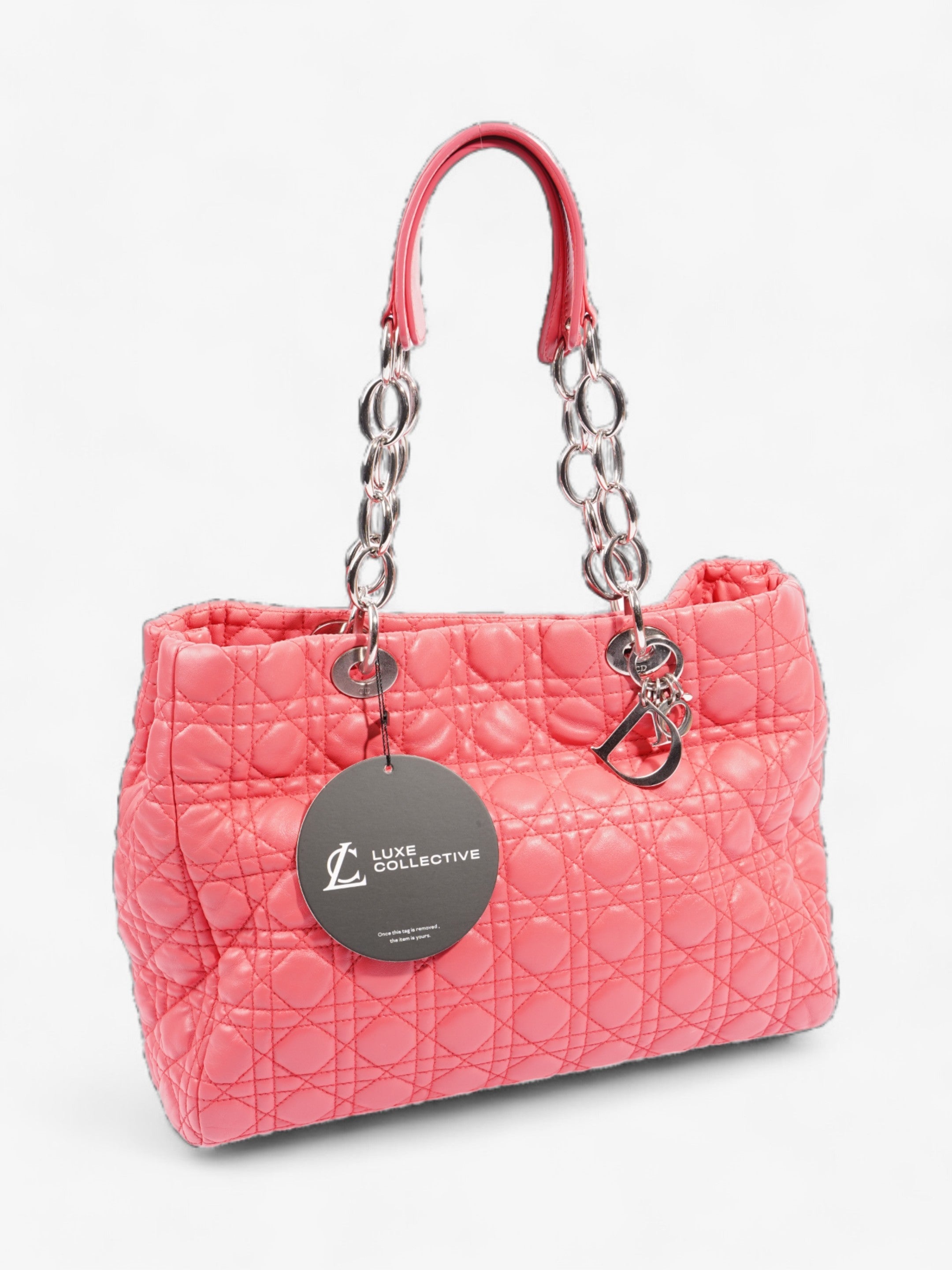 Christian Dior Cannage Tote Coral Lambskin Leather Large