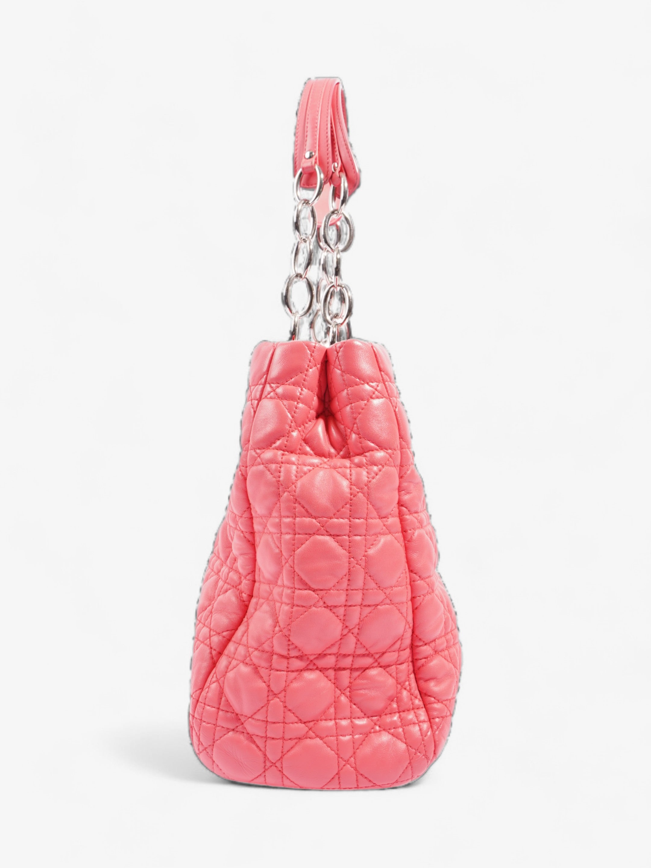 Christian Dior Cannage Tote Coral Lambskin Leather Large