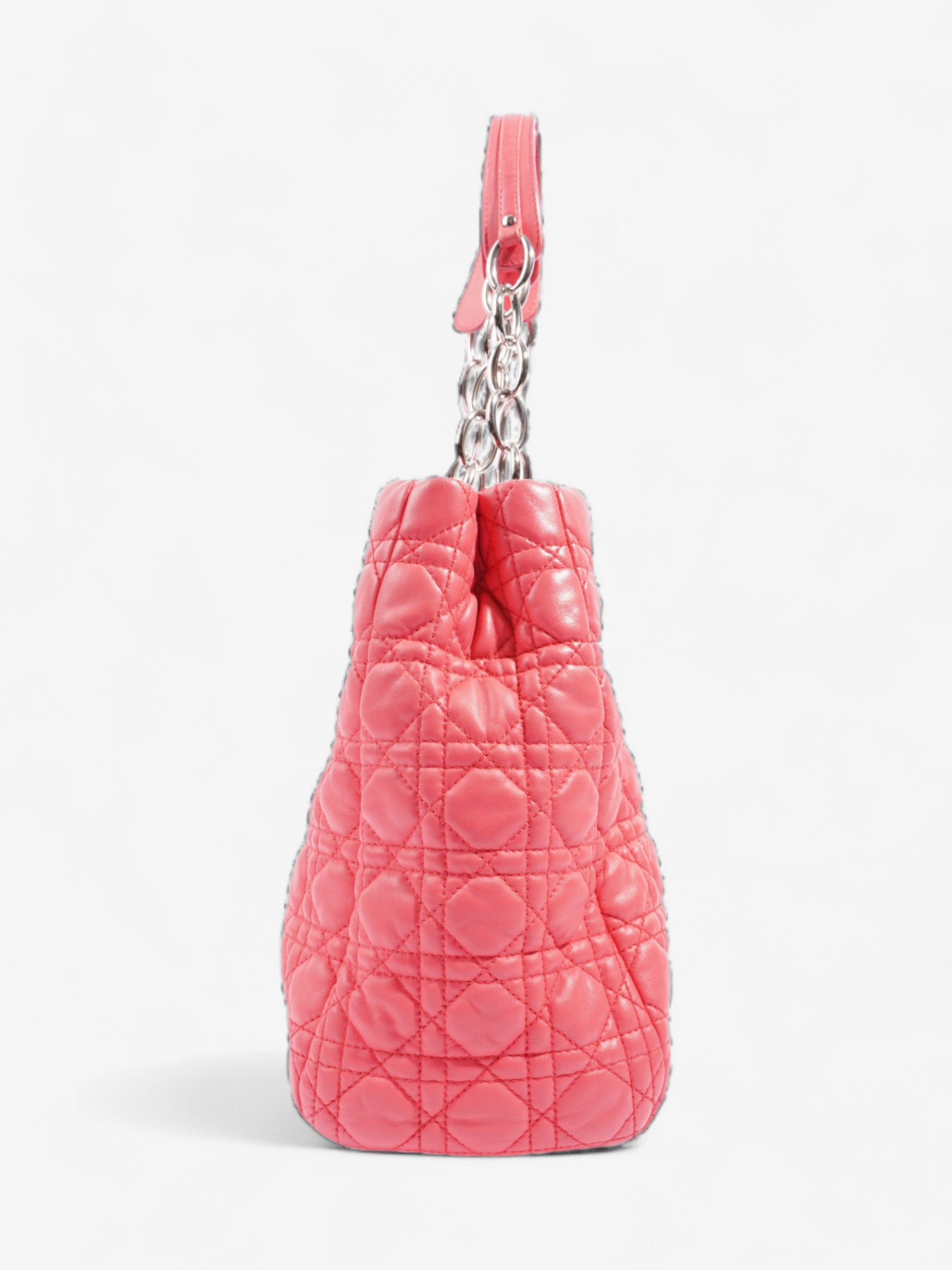 Christian Dior Cannage Tote Coral Lambskin Leather Large