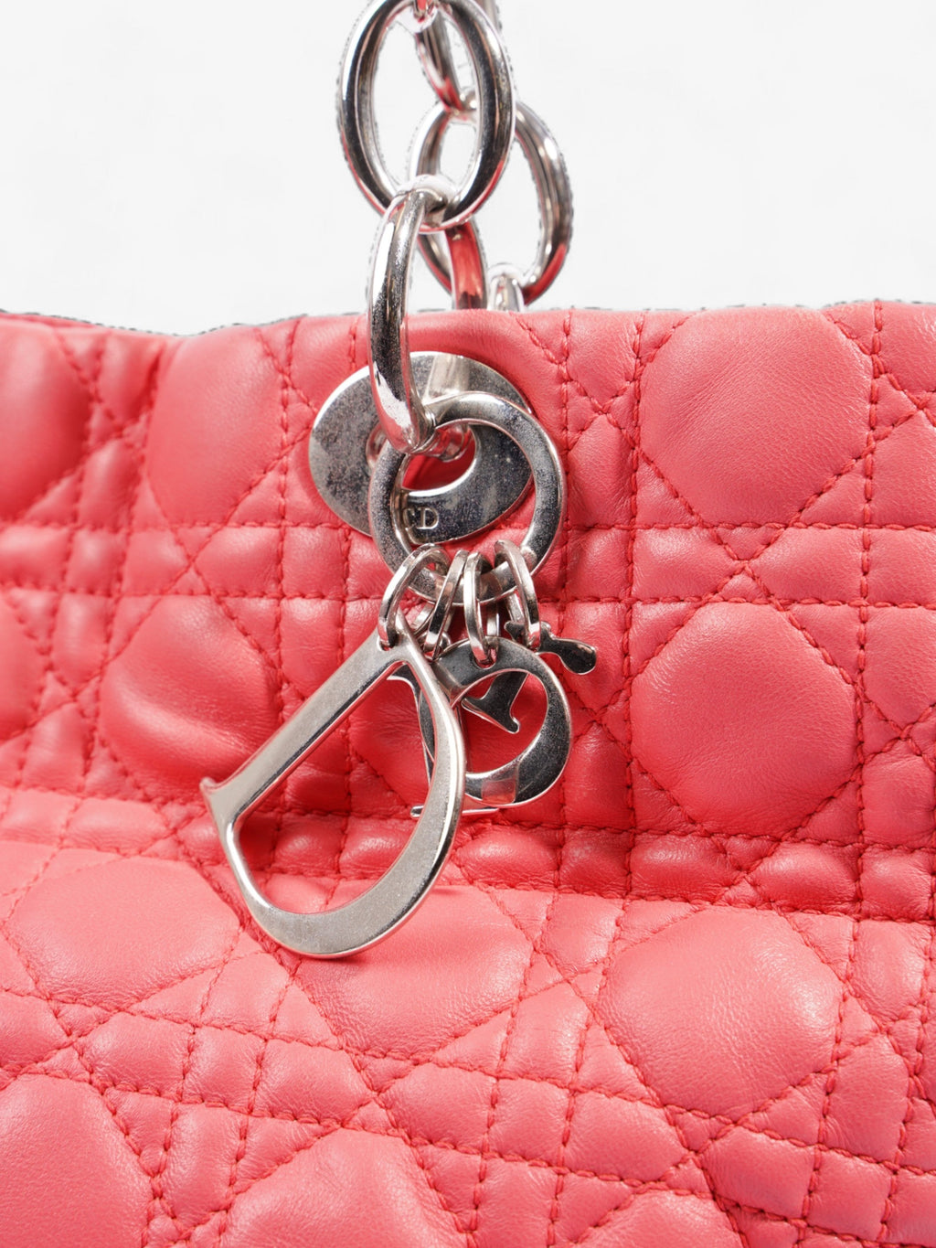 Christian Dior Cannage Tote Coral Lambskin Leather Large