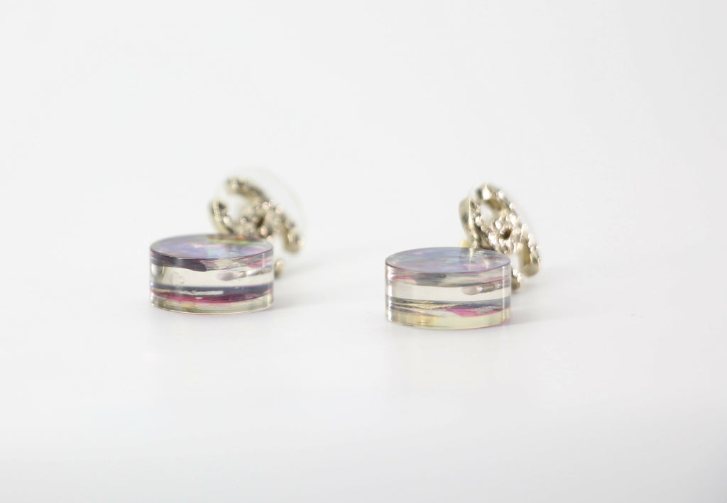 Chanel 12A Fantasy Purple Resin Round Dangle Clip-on Earrings