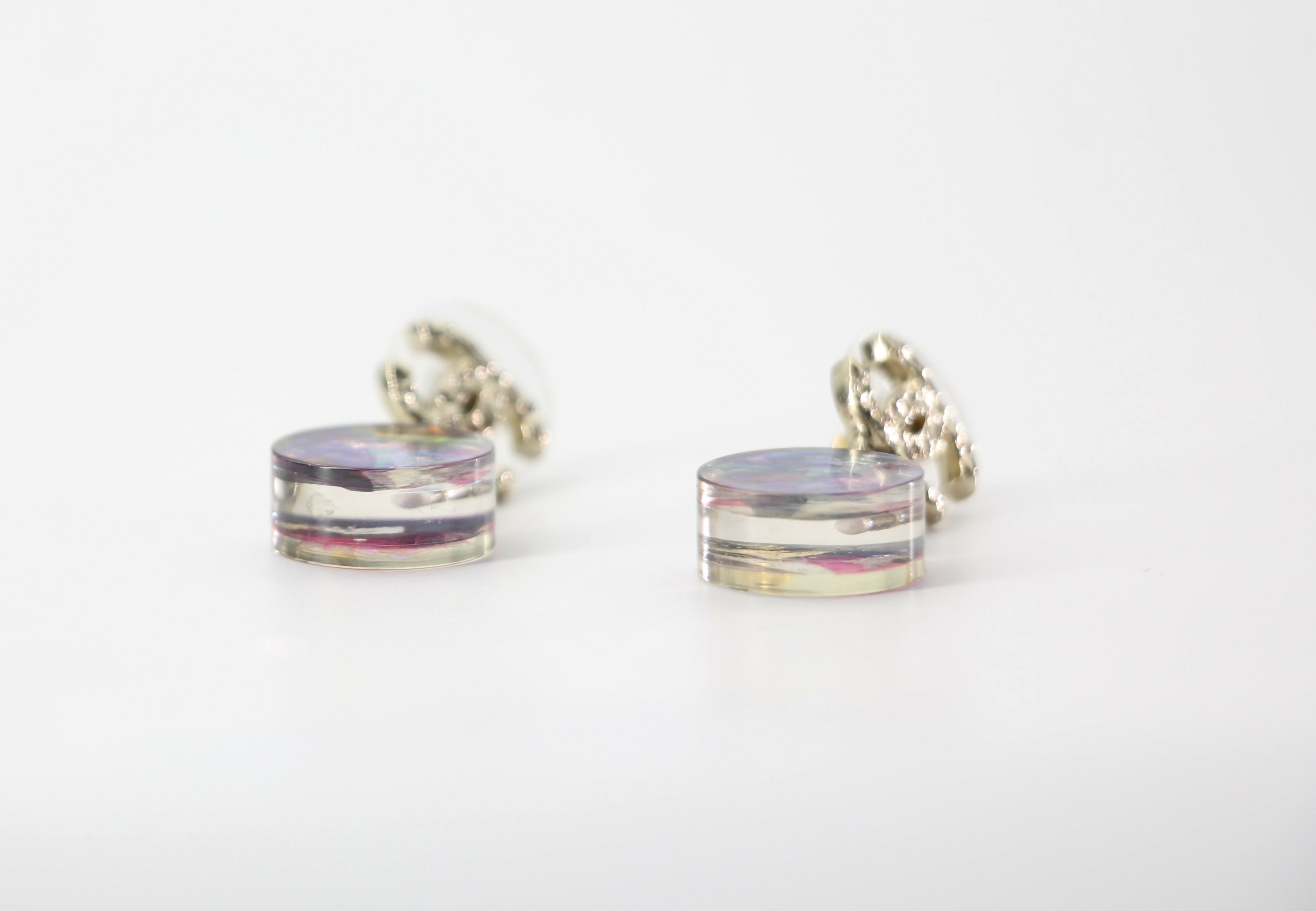 Chanel 12A Fantasy Purple Resin Round Dangle Clip-on Earrings