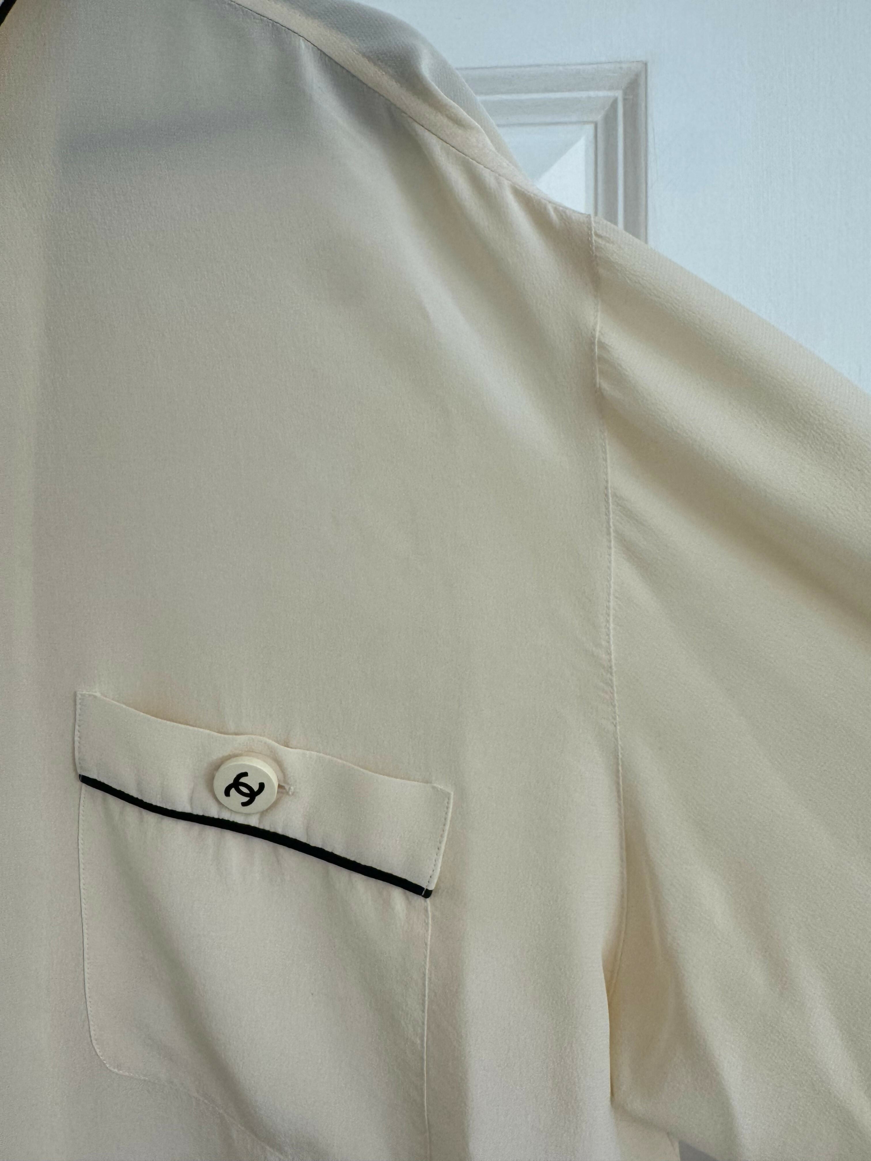 Rare Vintage Chanel Cream Silk Blouse