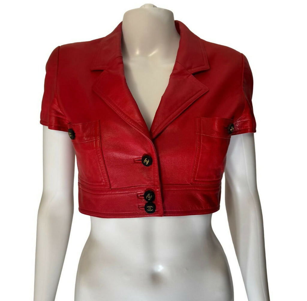 Chanel Vintage 1995 Barbie Red Leather Cropped Jacket