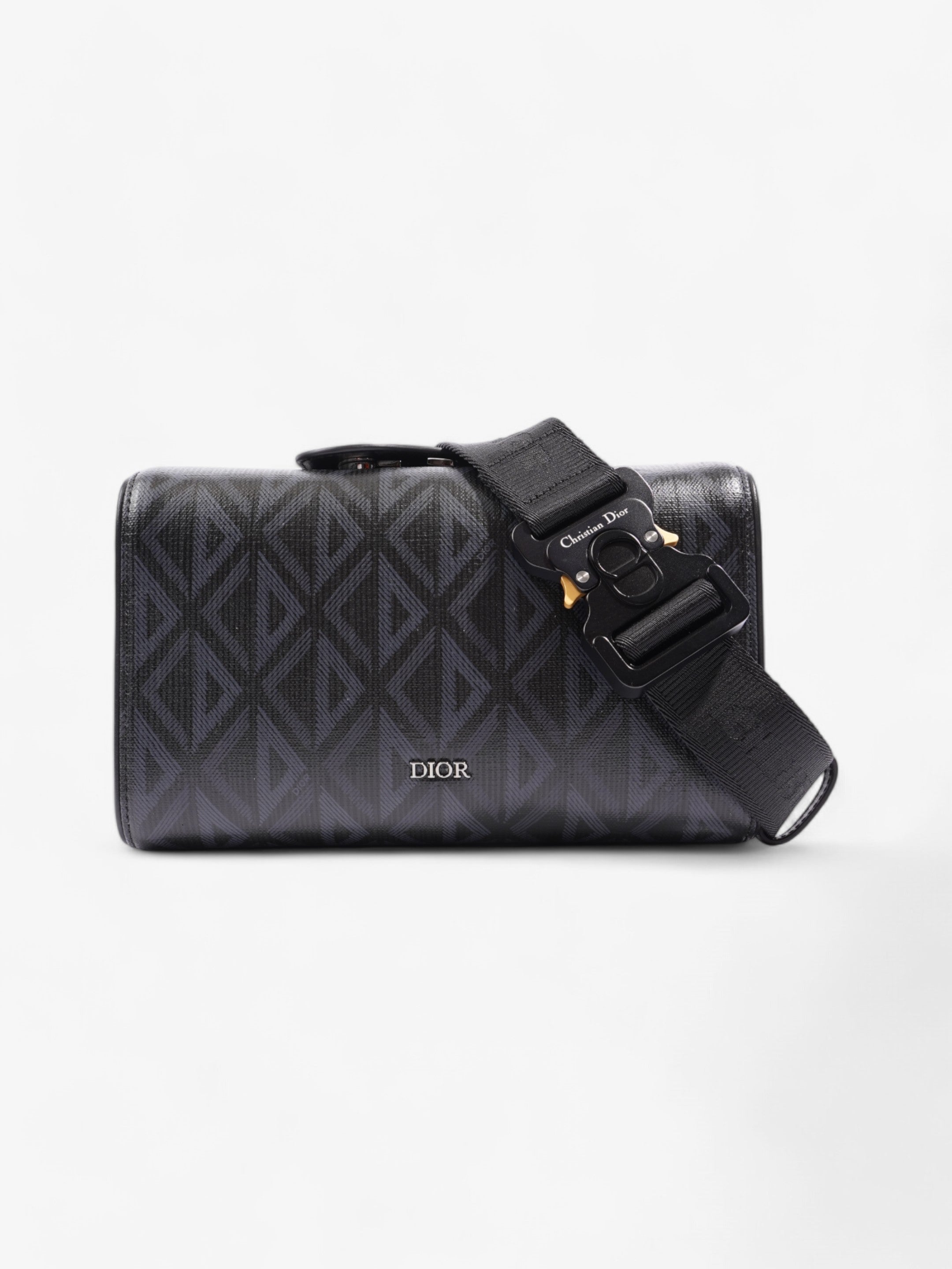 Christian Dior Pouch Saddle Duffle Black Coated Canvas