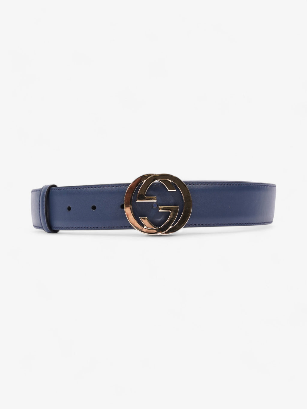 Gucci Interlocking G Belt Navy Blue / Gold Leather 80cm / 32"