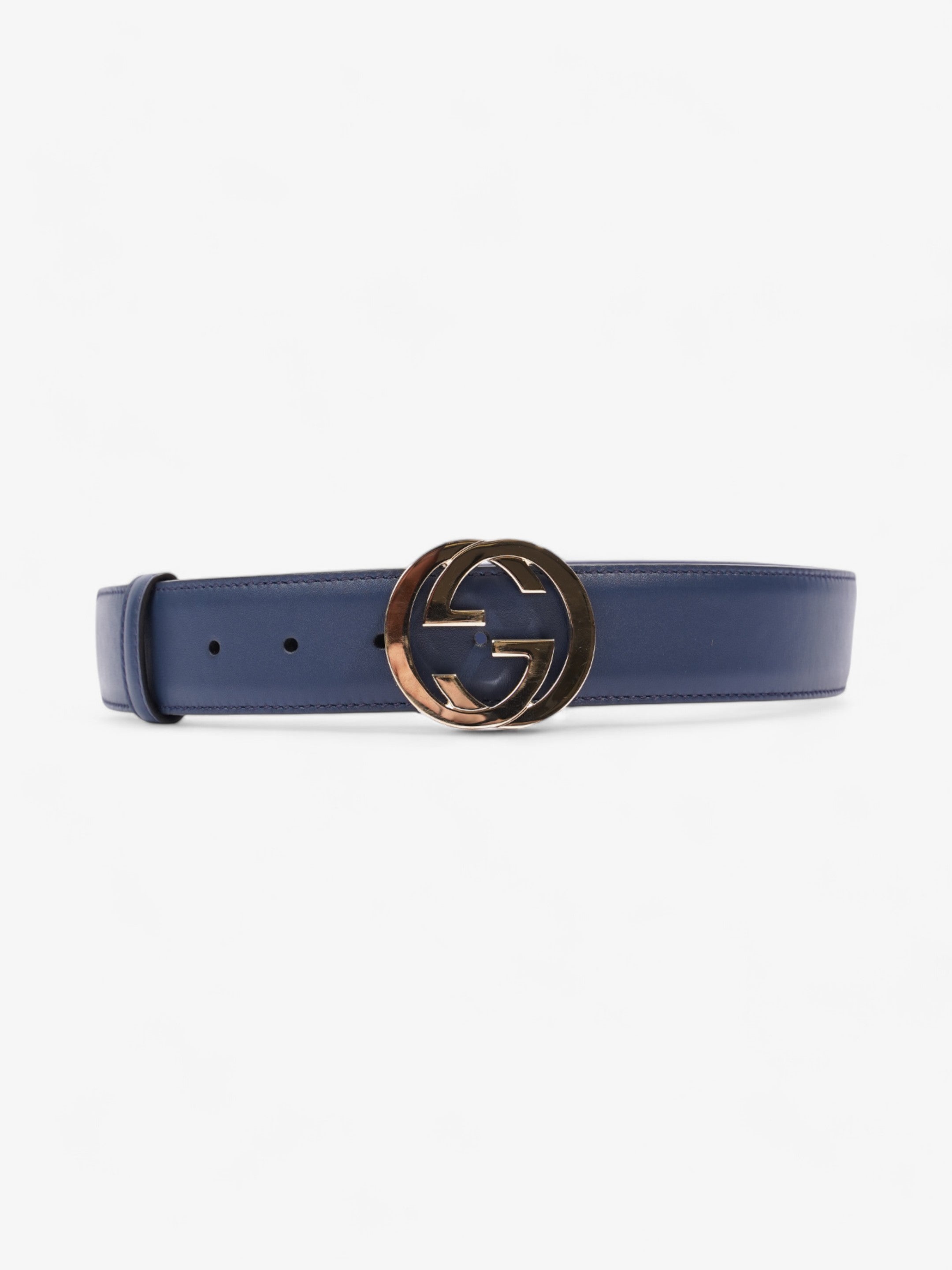 Gucci Interlocking G Belt Navy Blue / Gold Leather 80cm / 32"