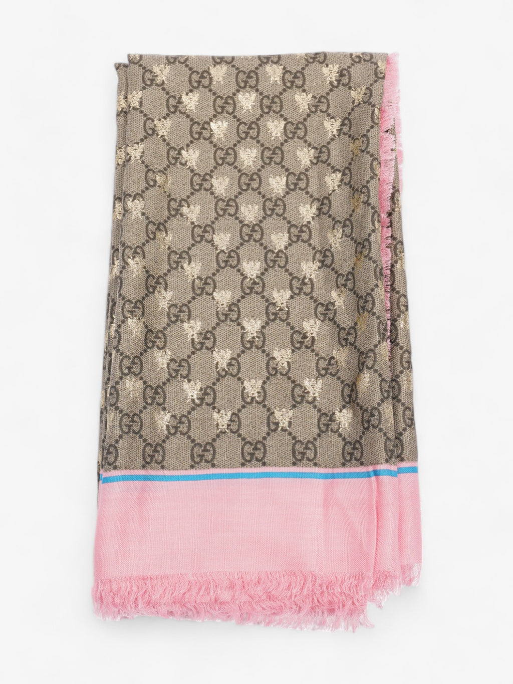 Gucci Bee GG Scarf Beige And Ebony GG Supreme / Pink / Gold Silk