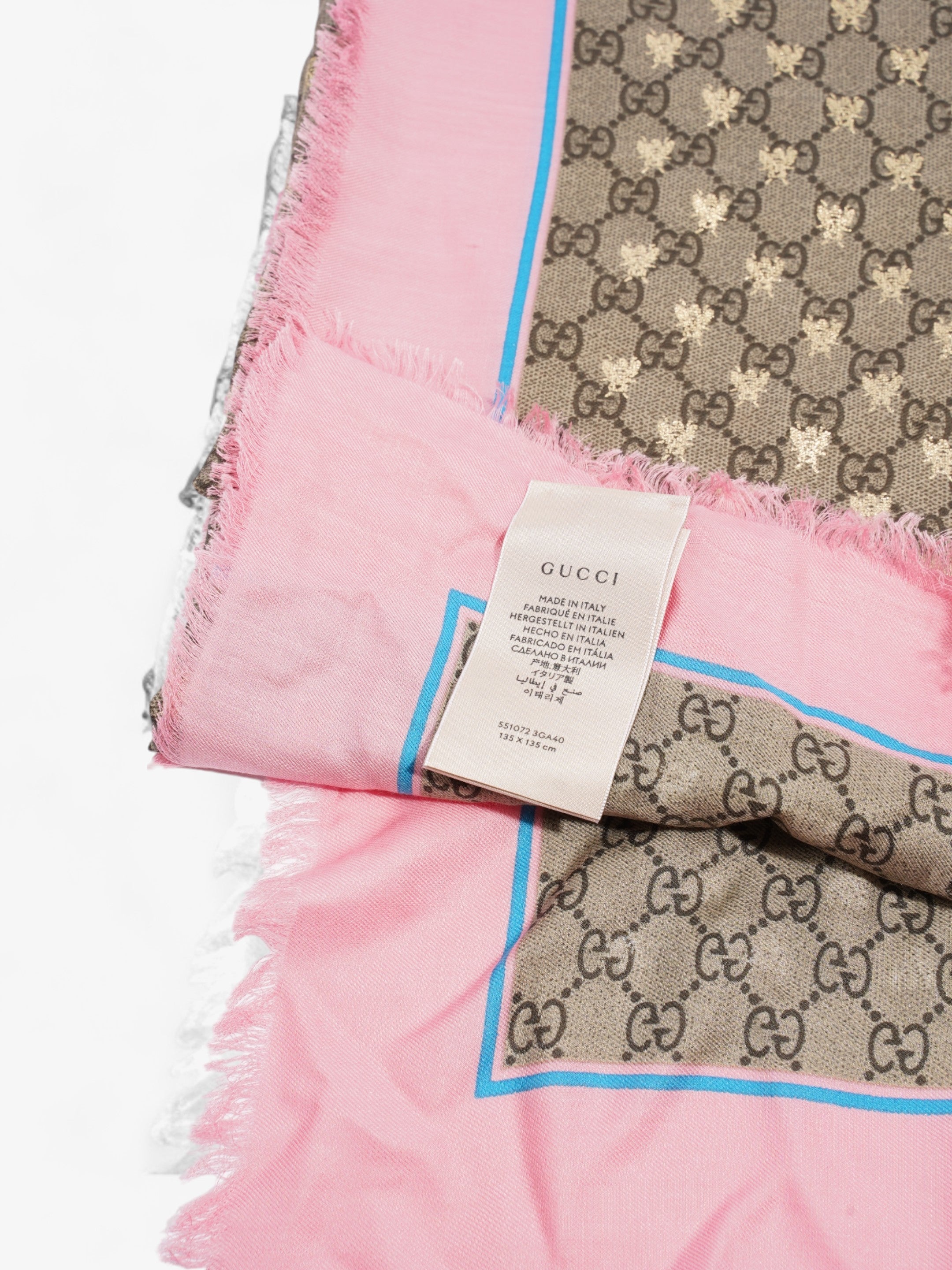 Gucci Bee GG Scarf Beige And Ebony GG Supreme / Pink / Gold Silk