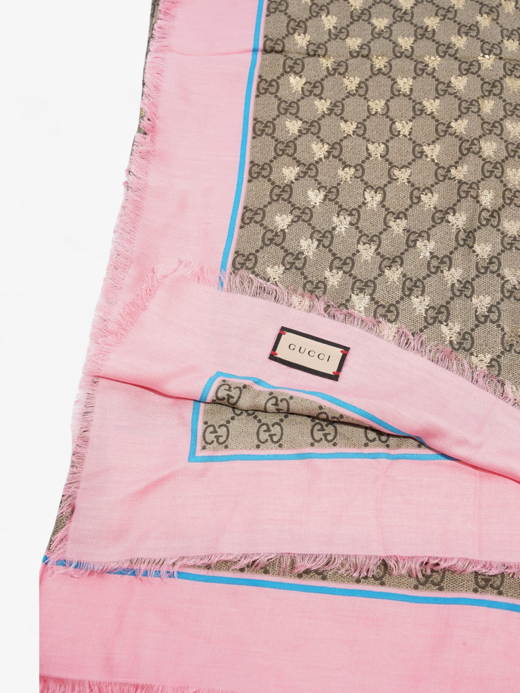 Gucci Bee GG Scarf Beige And Ebony GG Supreme / Pink / Gold Silk
