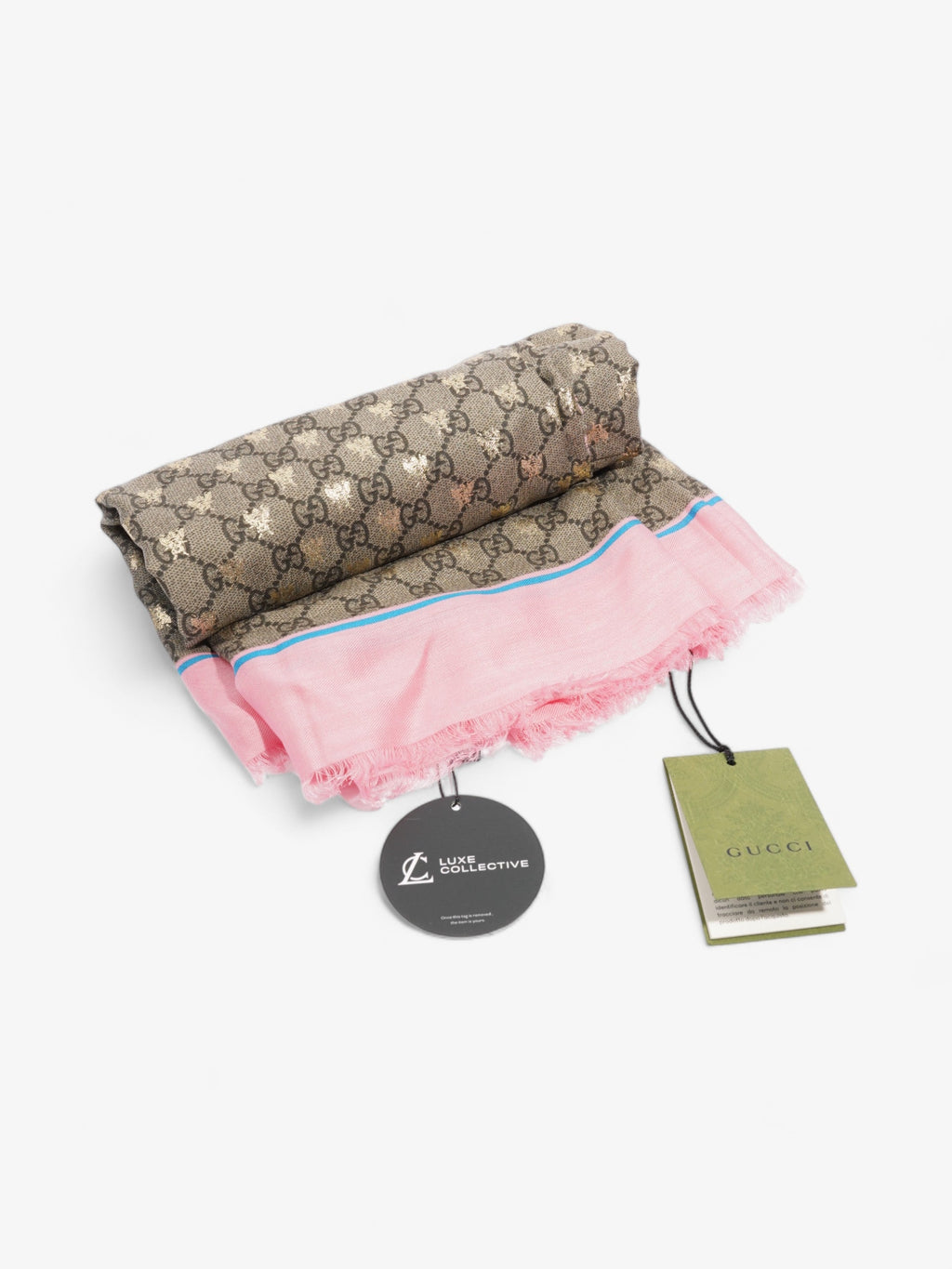 Gucci Bee GG Scarf Beige And Ebony GG Supreme / Pink / Gold Silk