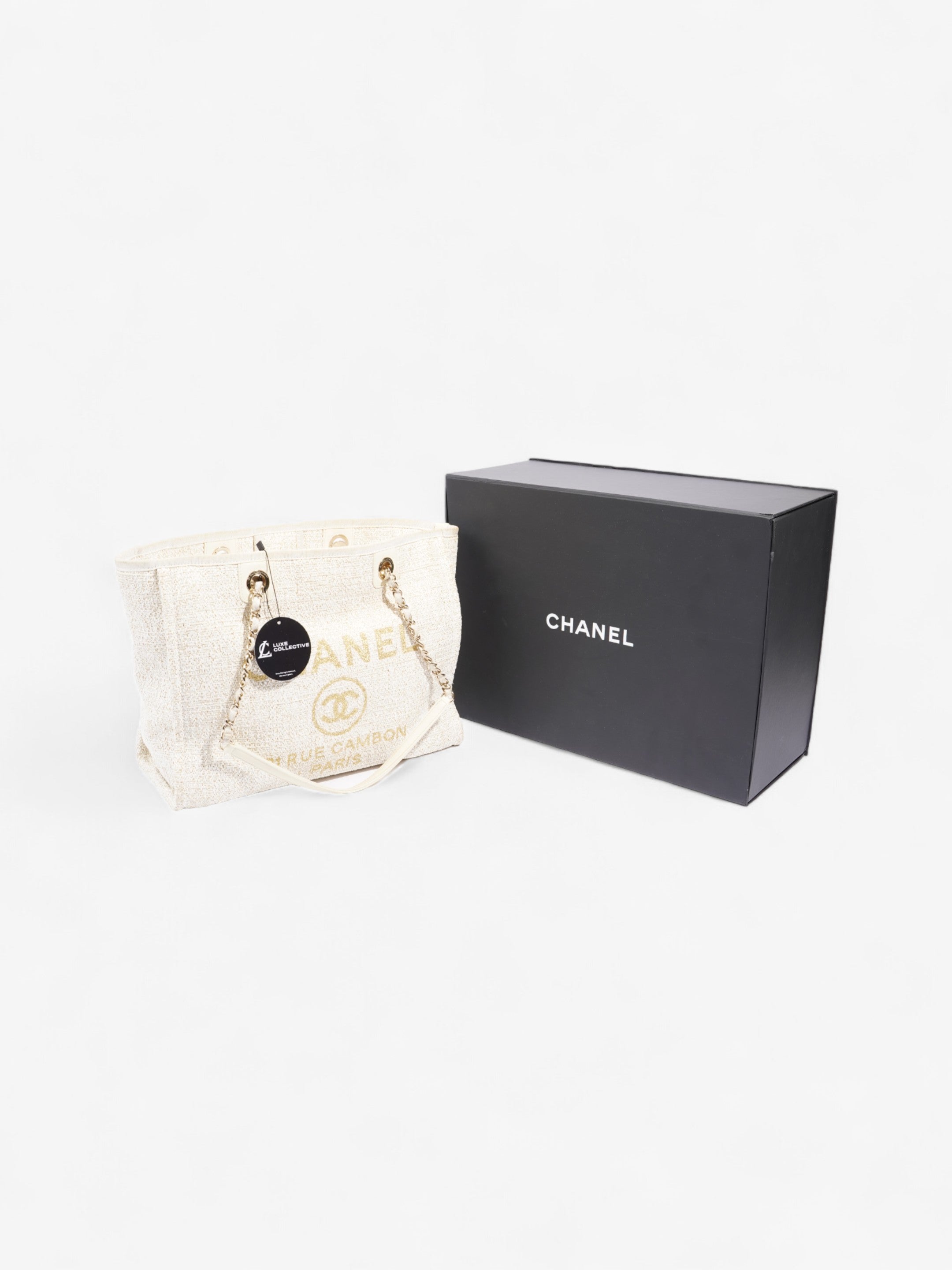 Chanel Deauville Tote Ivory Canvas Small