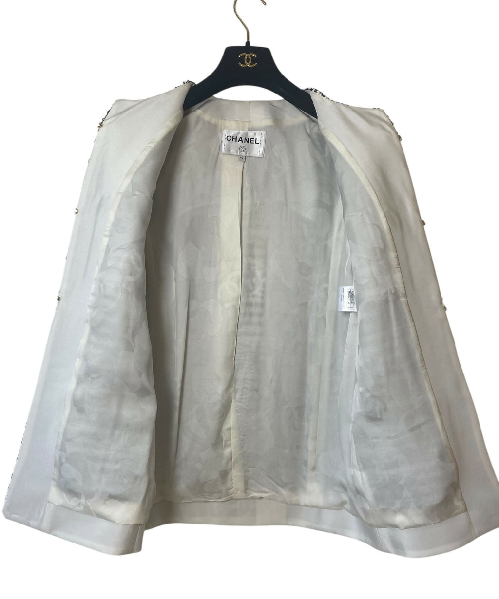 Chanel 22S Runway Sequin CC Logo Black and White Jacket FR 40