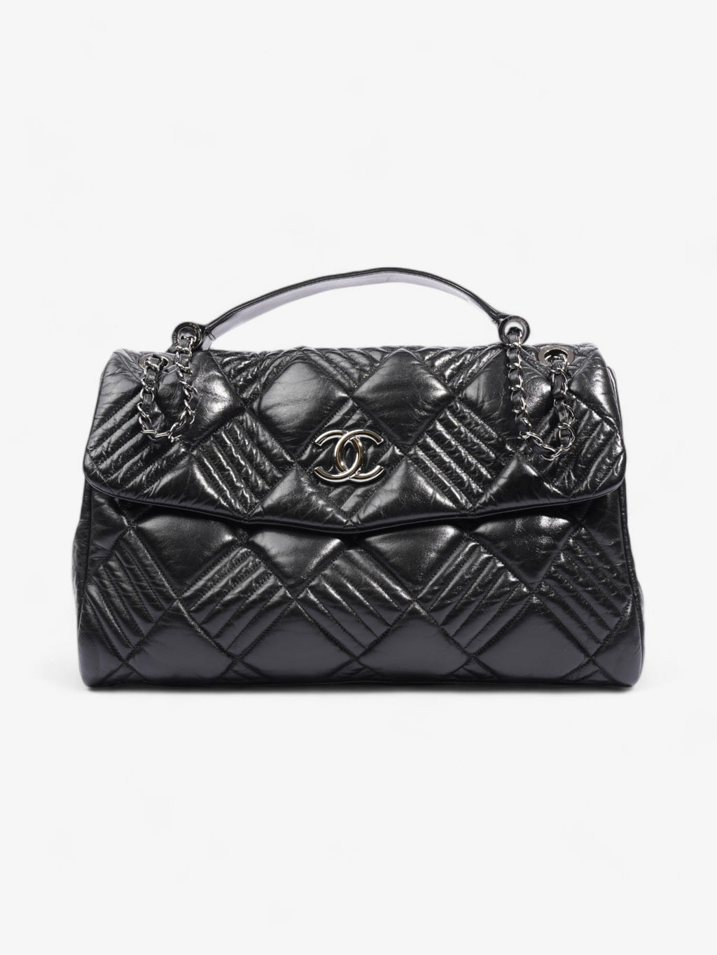 Chanel In and Out Flap Bag Black Lambskin Leather Maxi