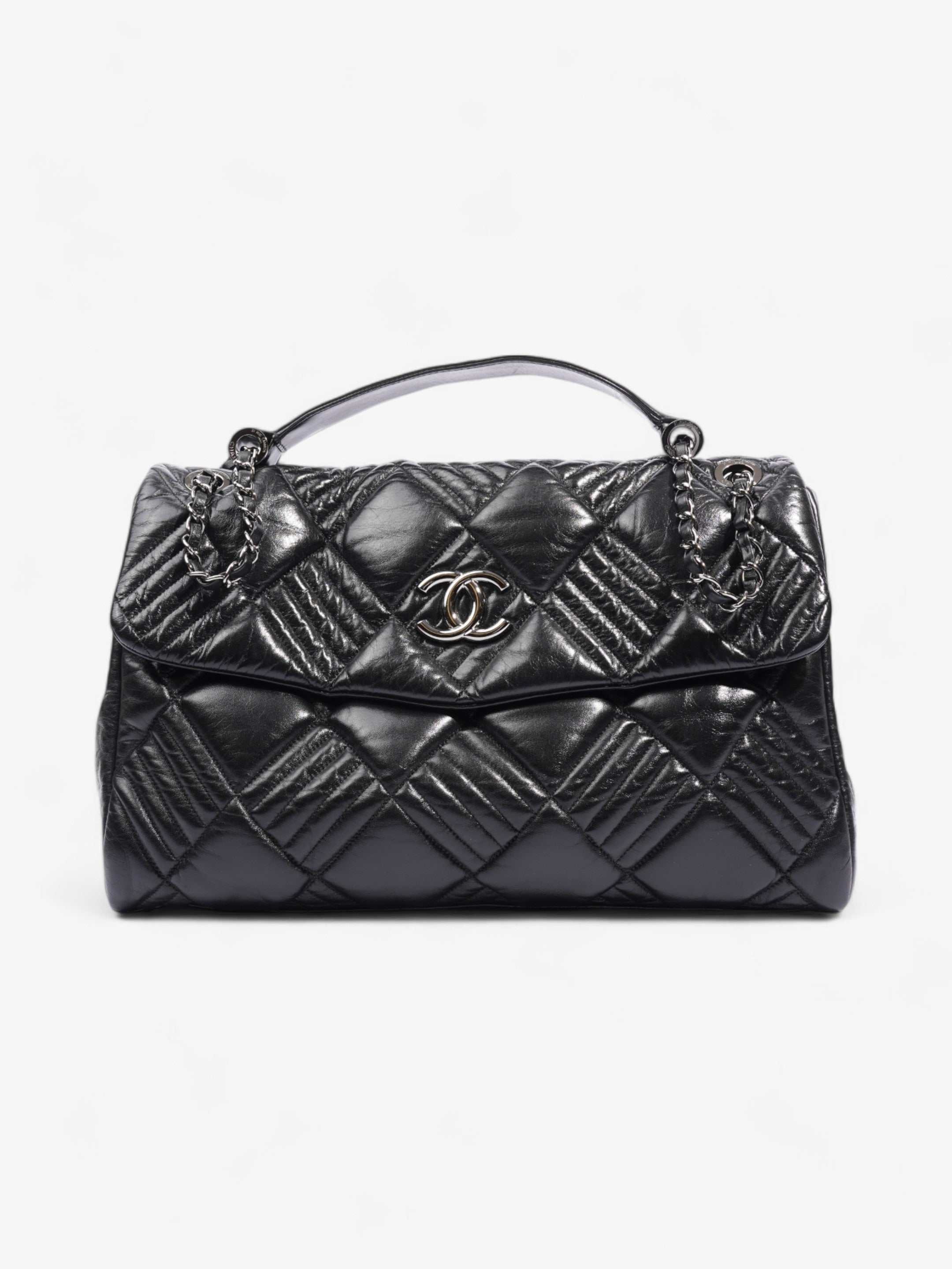 Chanel In and Out Flap Bag Black Lambskin Leather Maxi