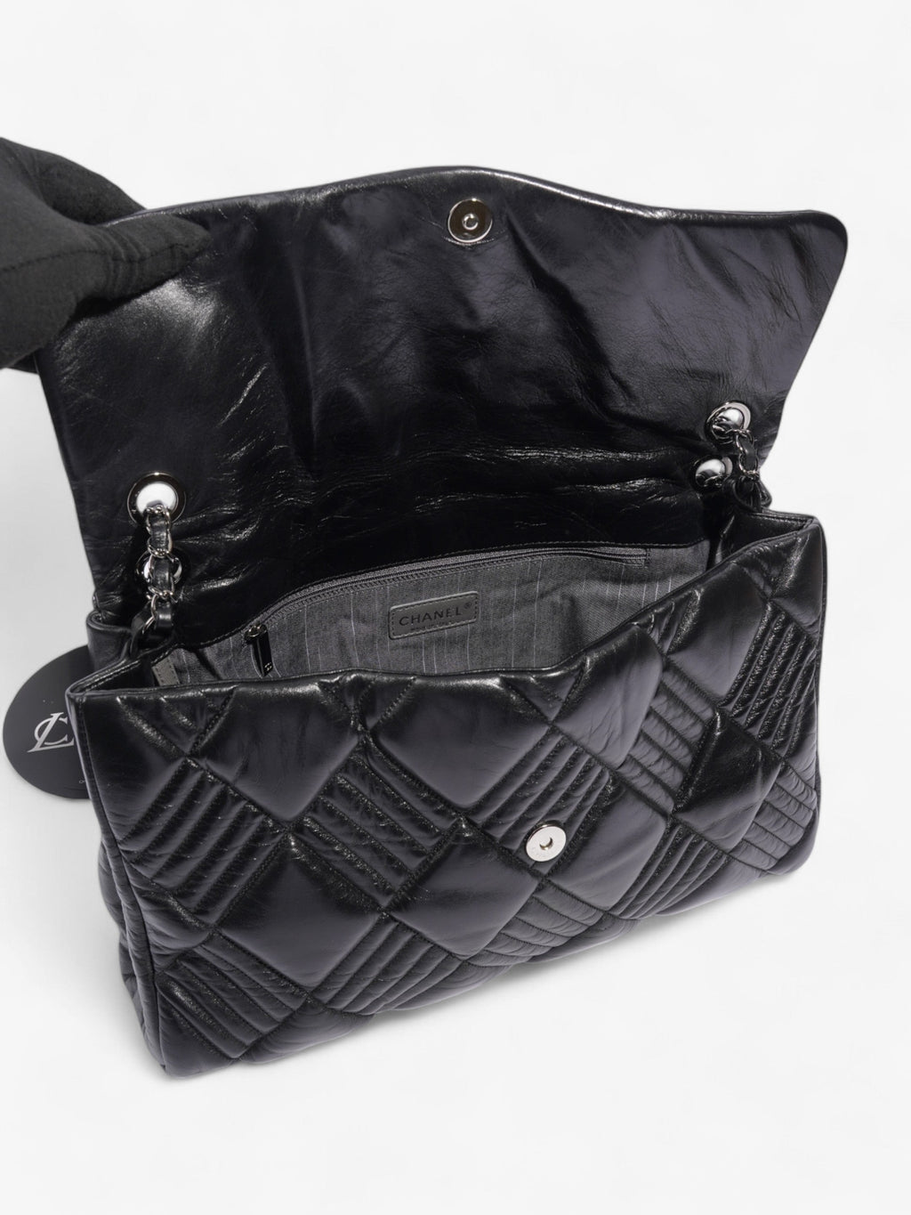 Chanel In and Out Flap Bag Black Lambskin Leather Maxi