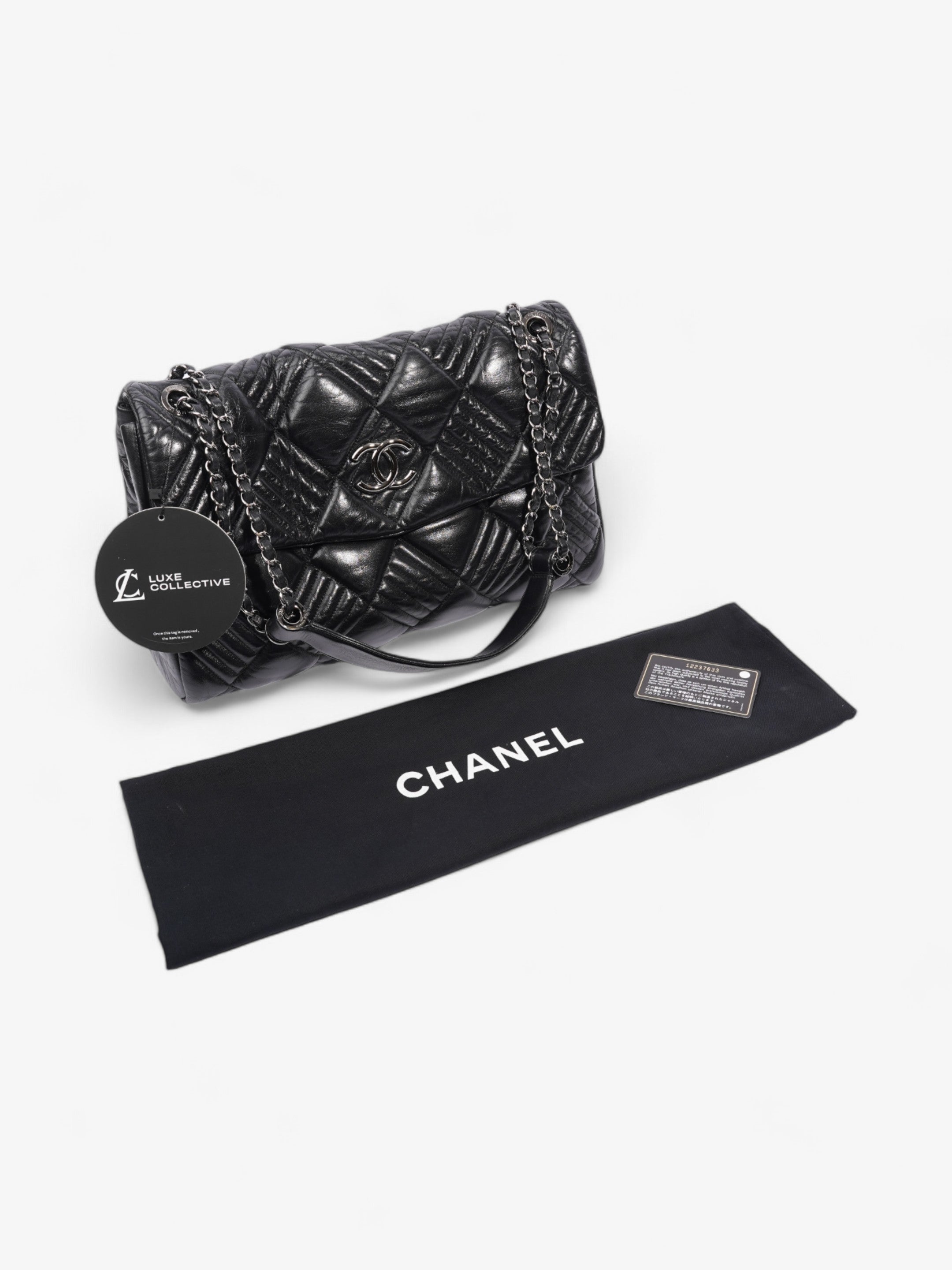 Chanel In and Out Flap Bag Black Lambskin Leather Maxi