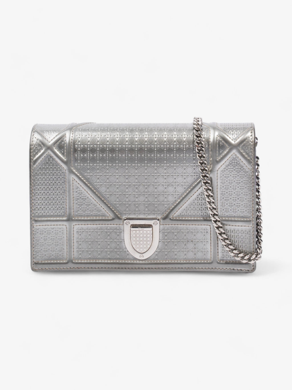 Christian Dior Diorama Wallet On Chain Silver Patent Leather