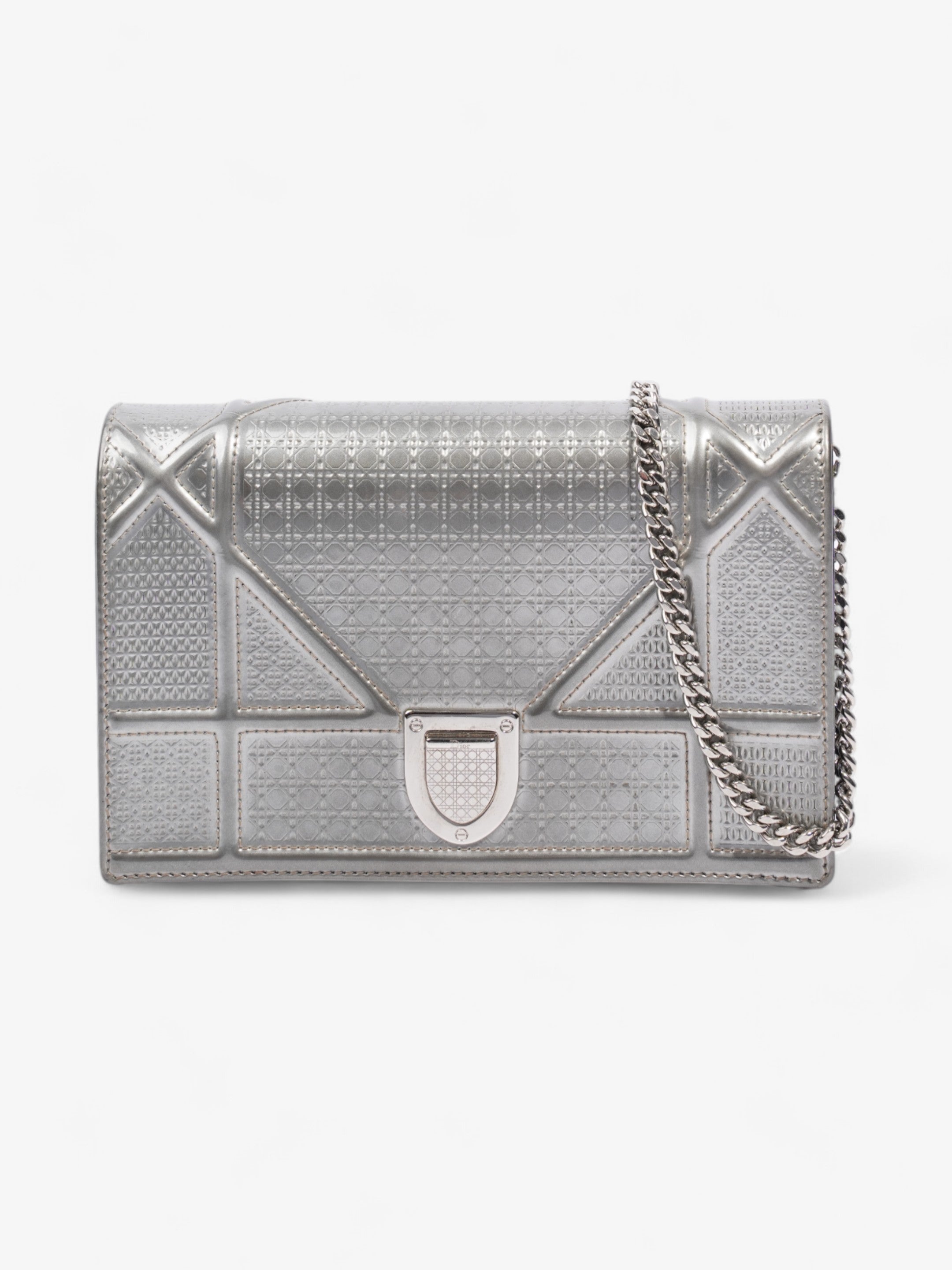 Christian Dior Diorama Wallet On Chain Silver Patent Leather