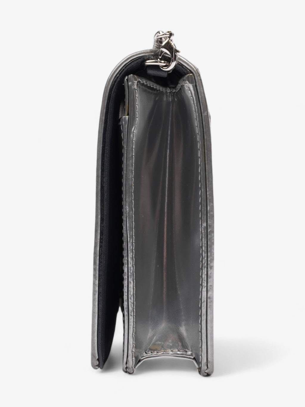Christian Dior Diorama Wallet On Chain Silver Patent Leather