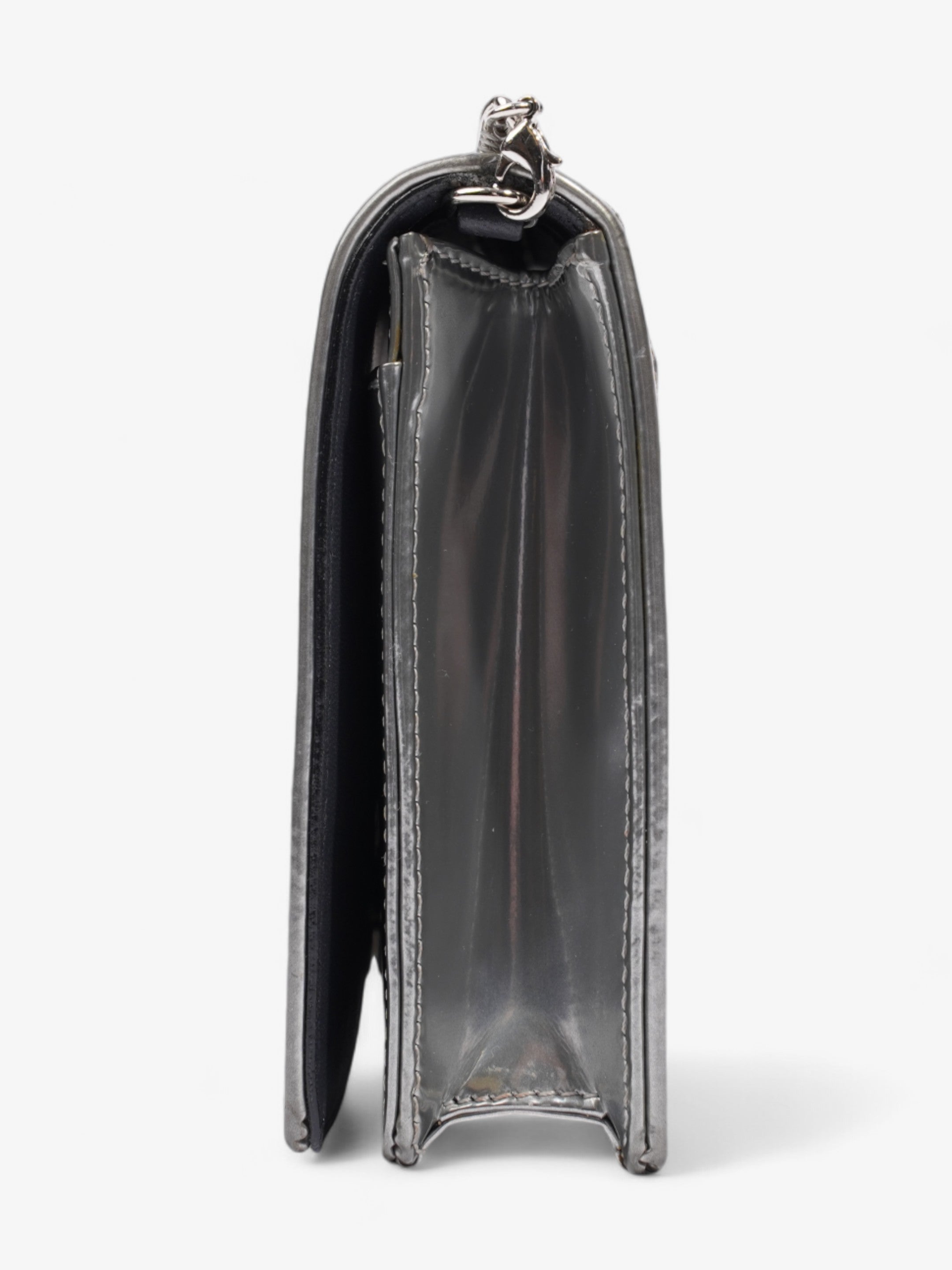 Christian Dior Diorama Wallet On Chain Silver Patent Leather