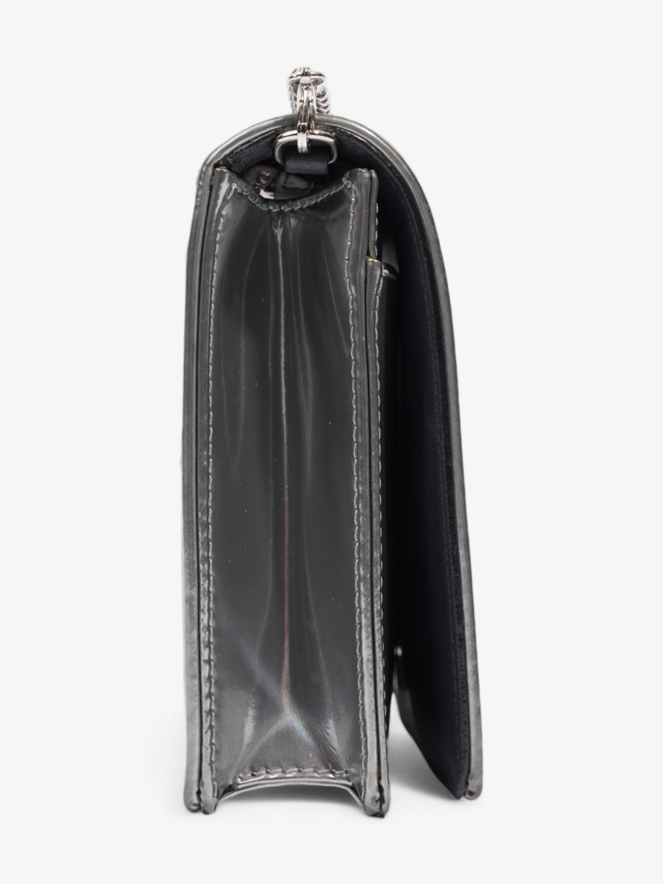 Christian Dior Diorama Wallet On Chain Silver Patent Leather