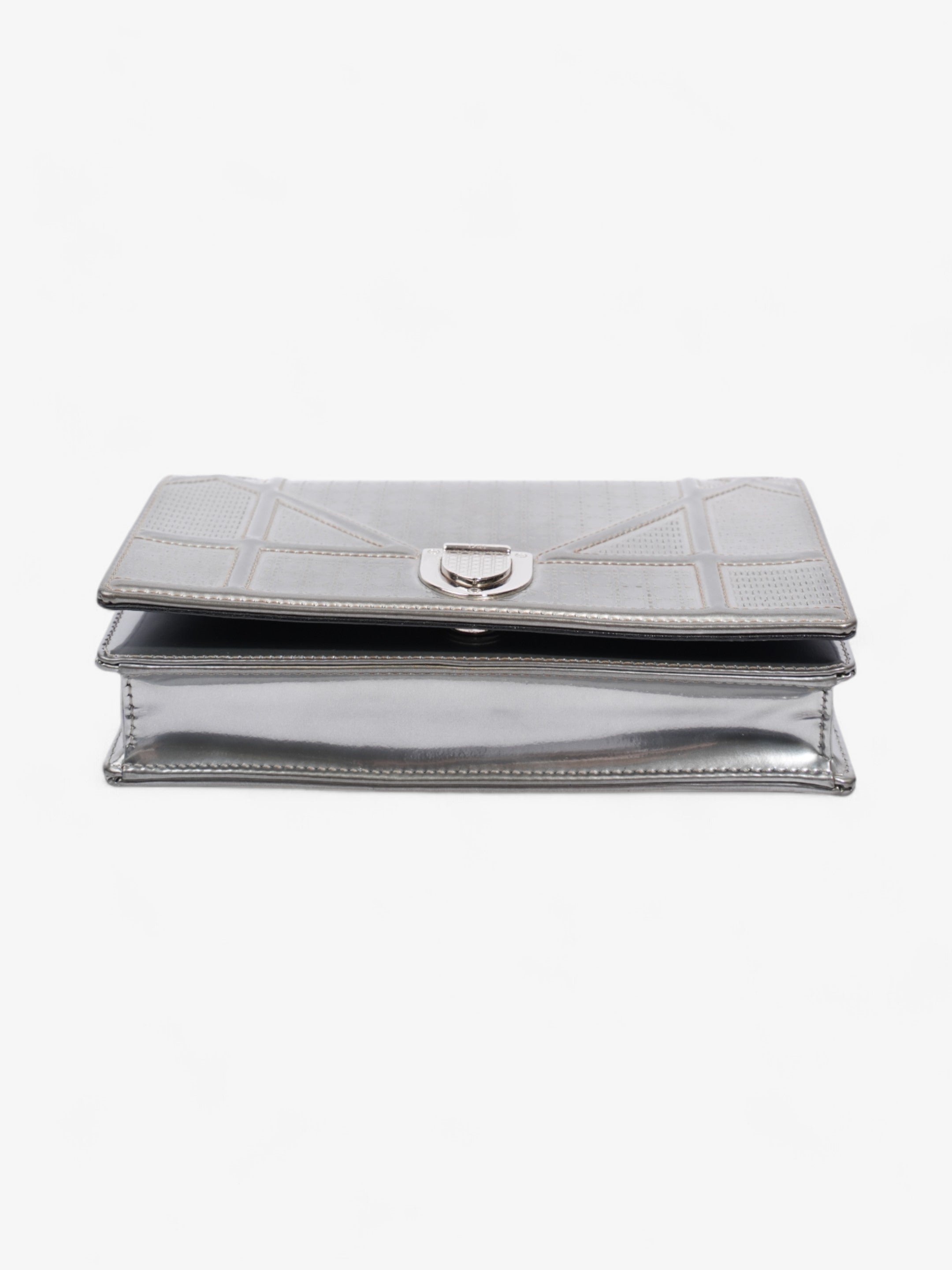 Christian Dior Diorama Wallet On Chain Silver Patent Leather