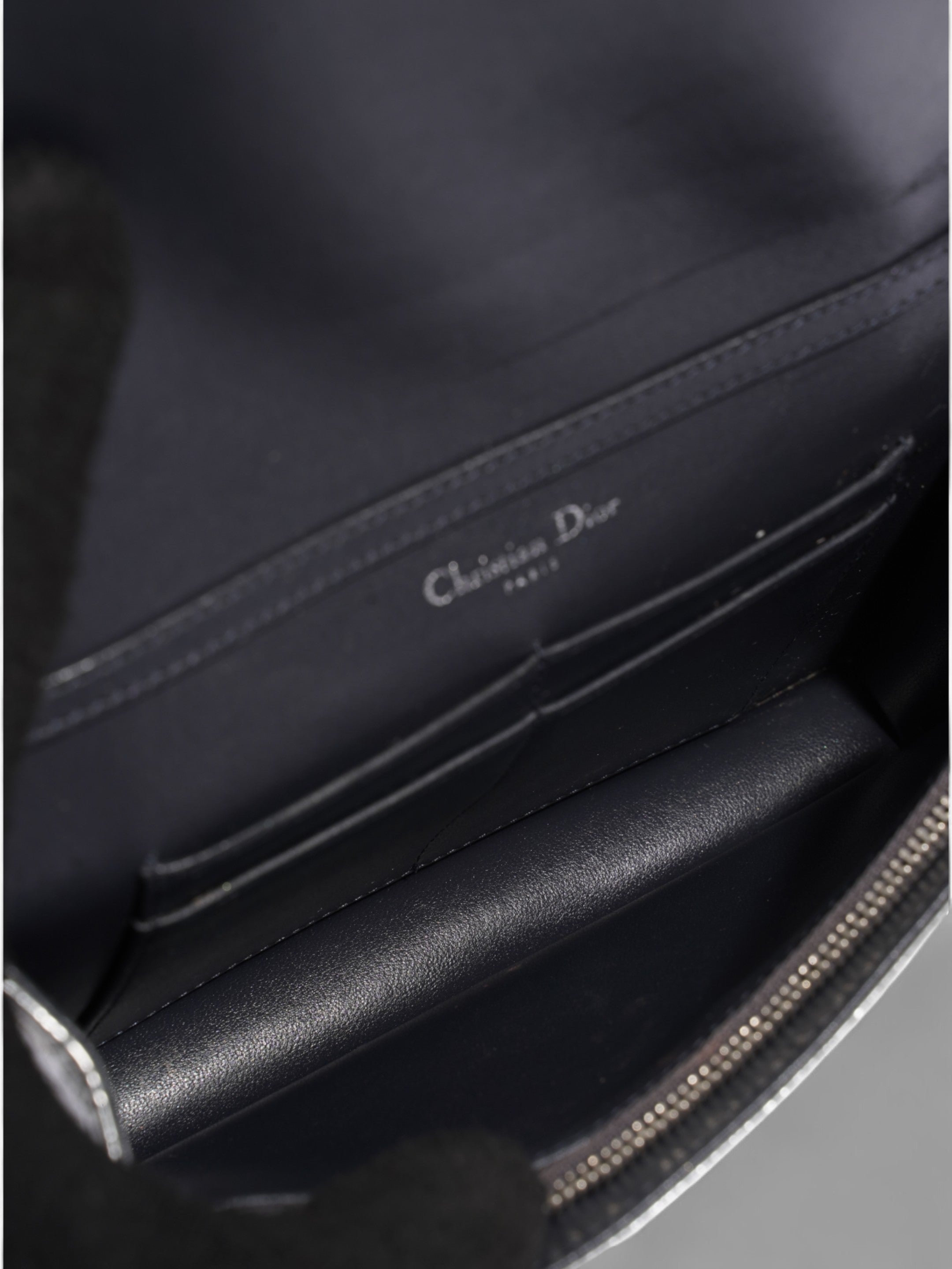 Christian Dior Diorama Wallet On Chain Silver Patent Leather