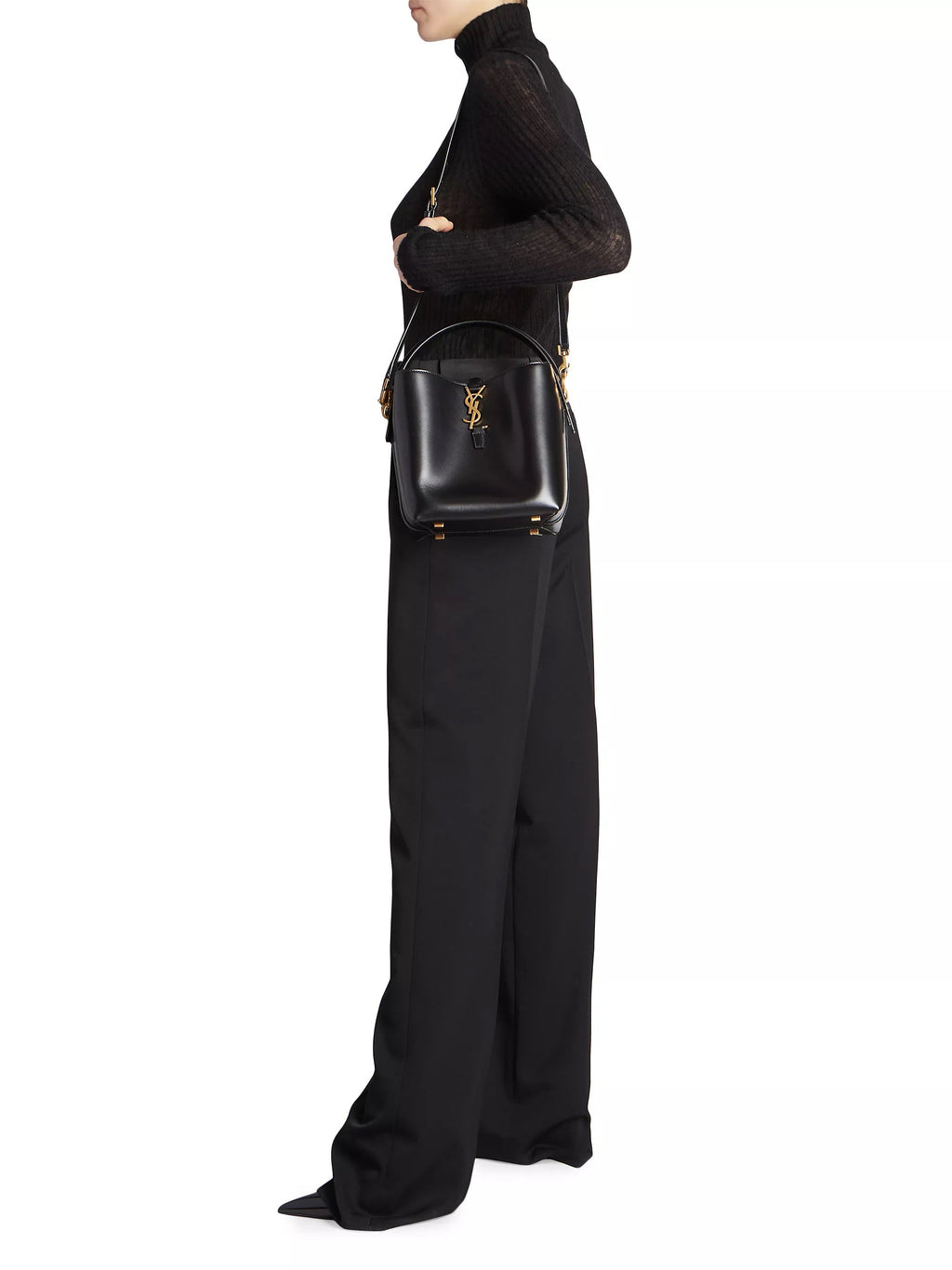YSL LE 37 SHINY CALFSKIN LEATHER LARGE BUCKET BAG