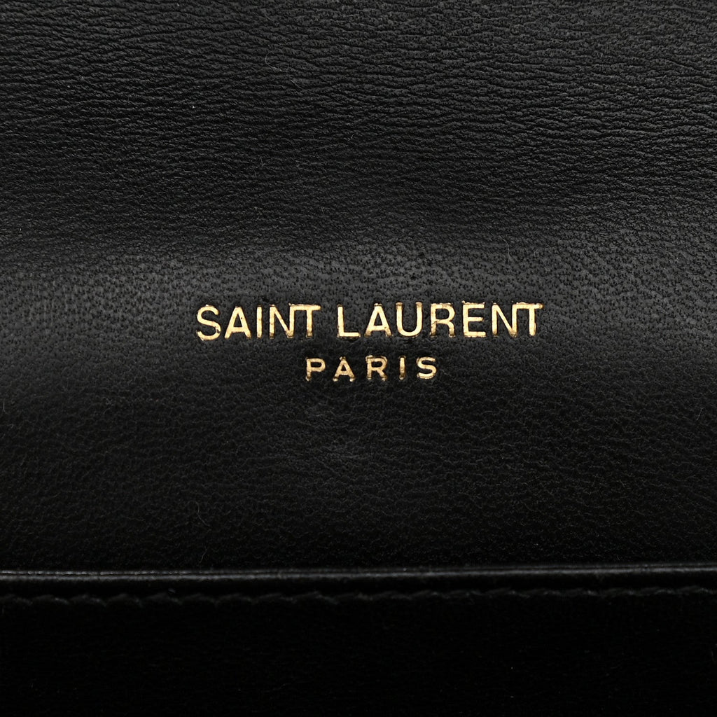 YSL CASSANDRA CALFSKIN LEATHER CROC EMBOSSED WALLET ON A CHAIN