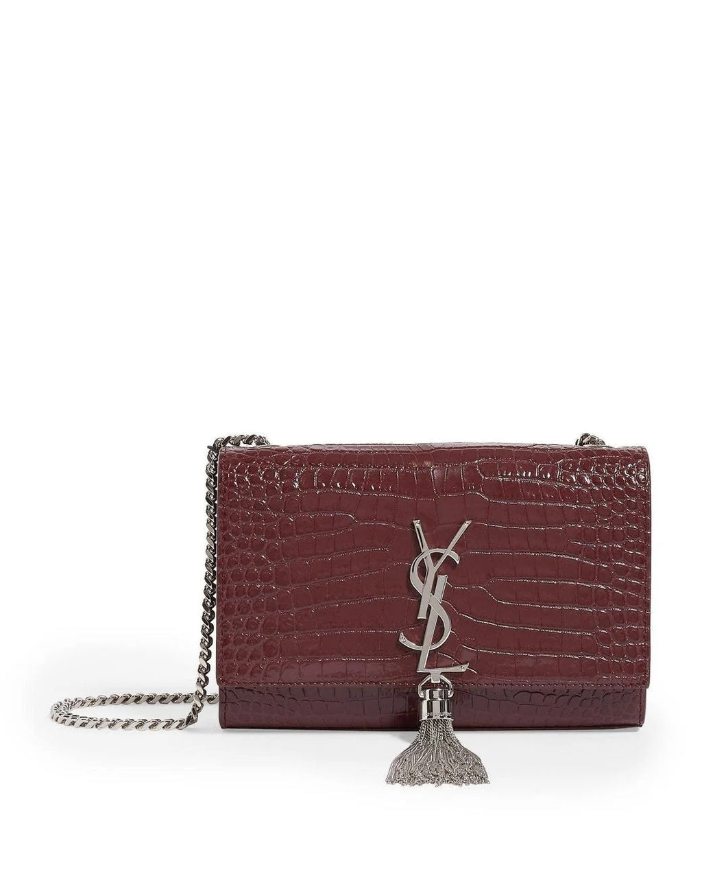 YSL CALFSKIN CROC EMBOSSED KATE MEDIUM TASSEL CHAIN BAG