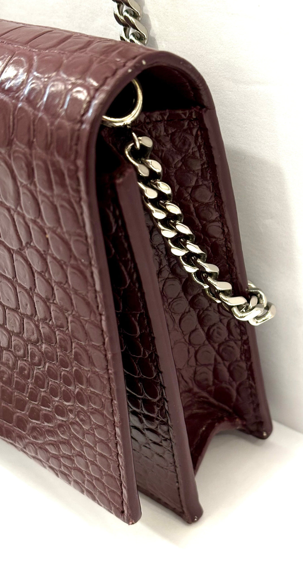YSL CALFSKIN CROC EMBOSSED KATE MEDIUM TASSEL CHAIN BAG