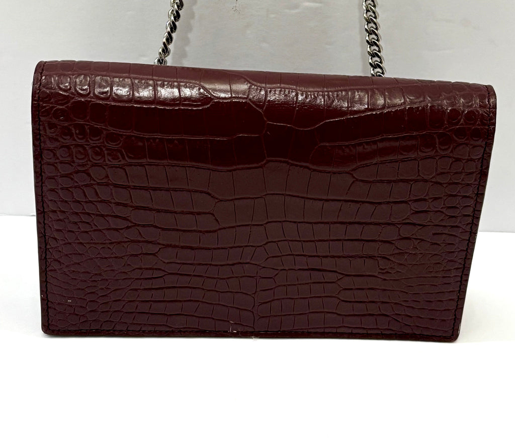 YSL CALFSKIN CROC EMBOSSED KATE MEDIUM TASSEL CHAIN BAG