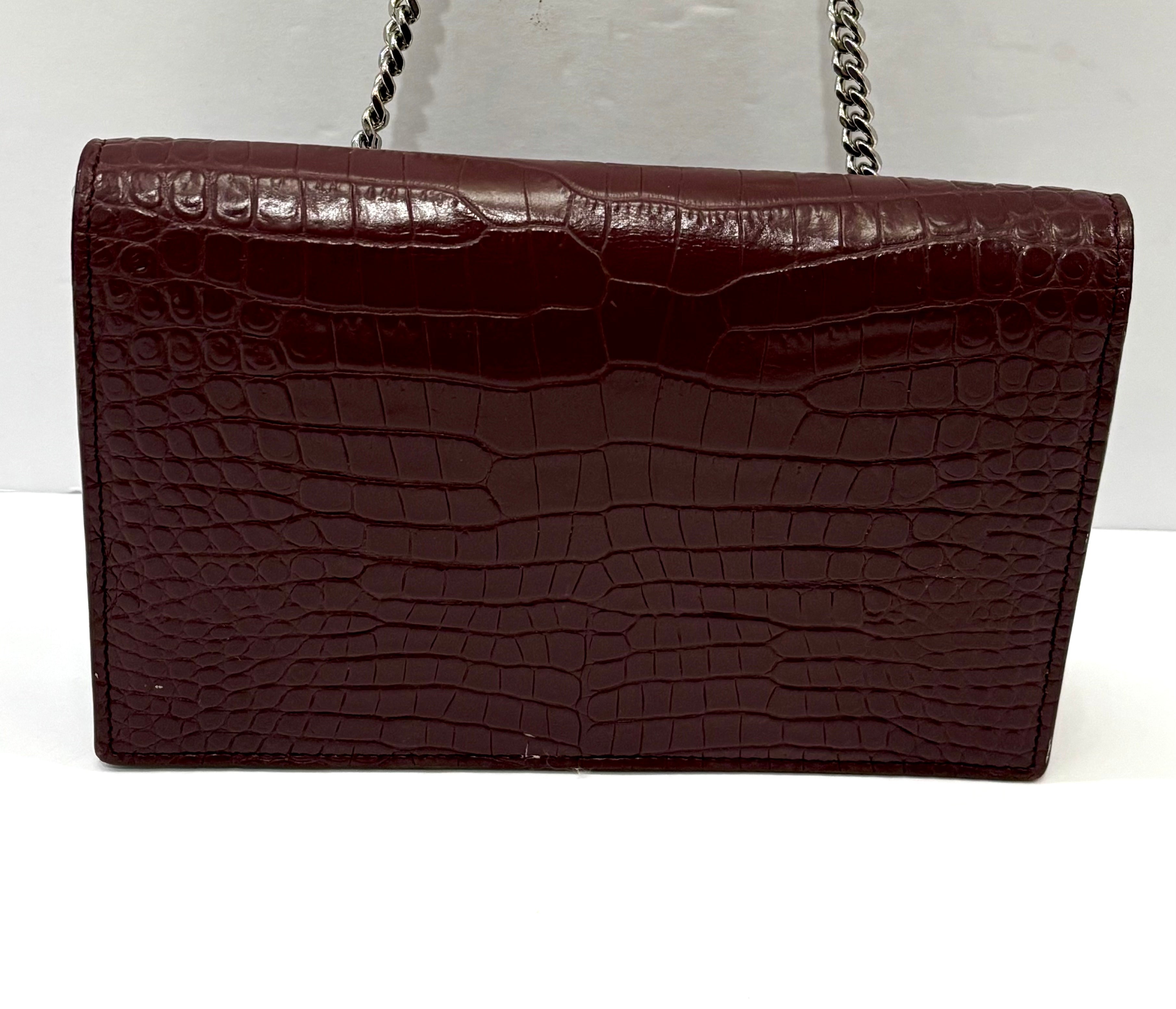 YSL CALFSKIN CROC EMBOSSED KATE MEDIUM TASSEL CHAIN BAG