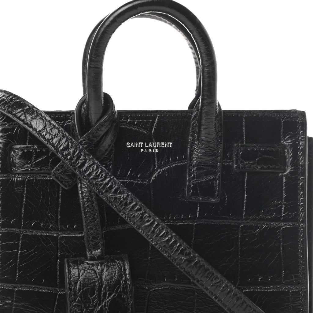 YSL CALFSKIN CROC EMBOSSED TOY SAC DE JOUR BAG