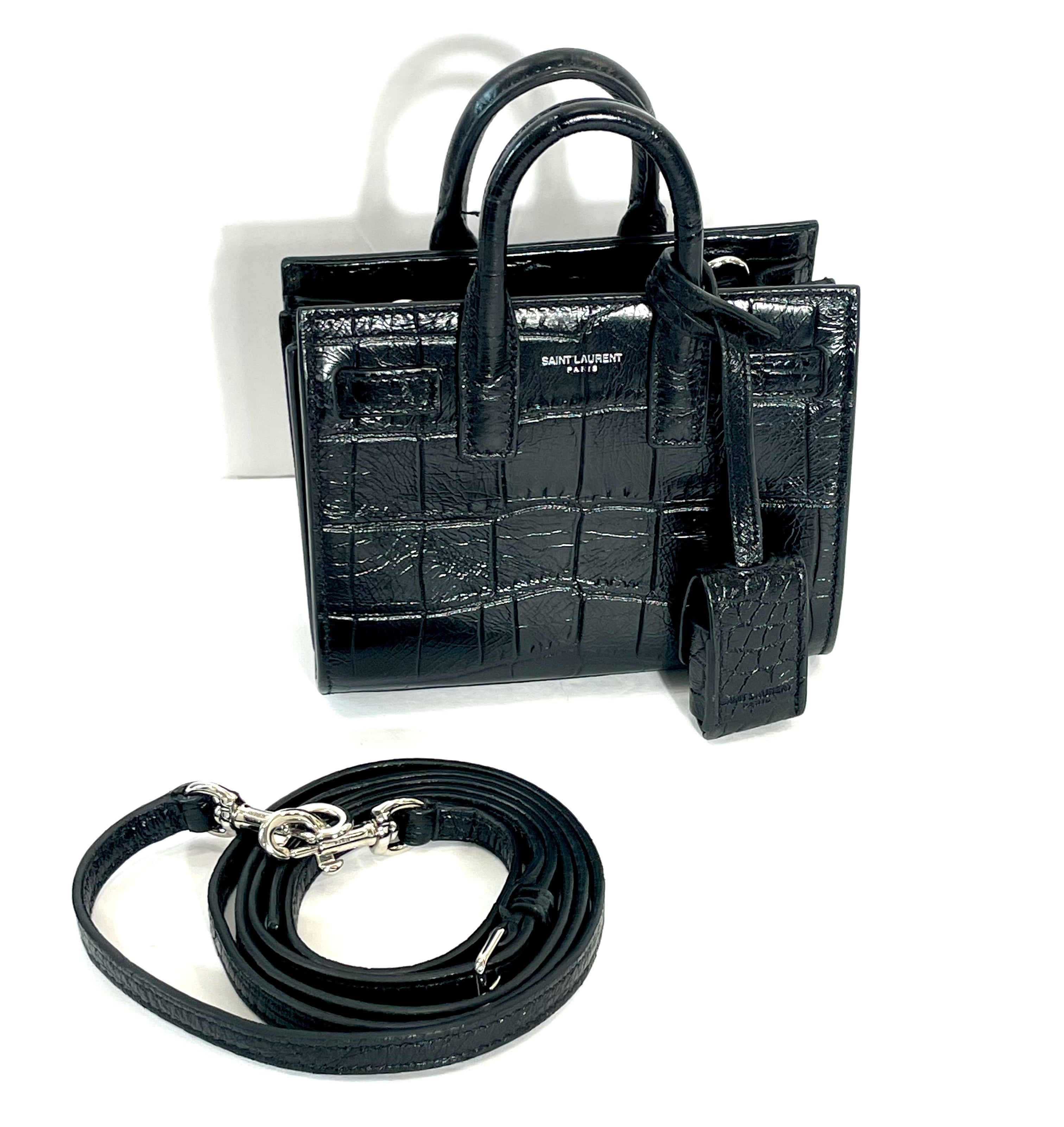 YSL CALFSKIN CROC EMBOSSED TOY SAC DE JOUR BAG