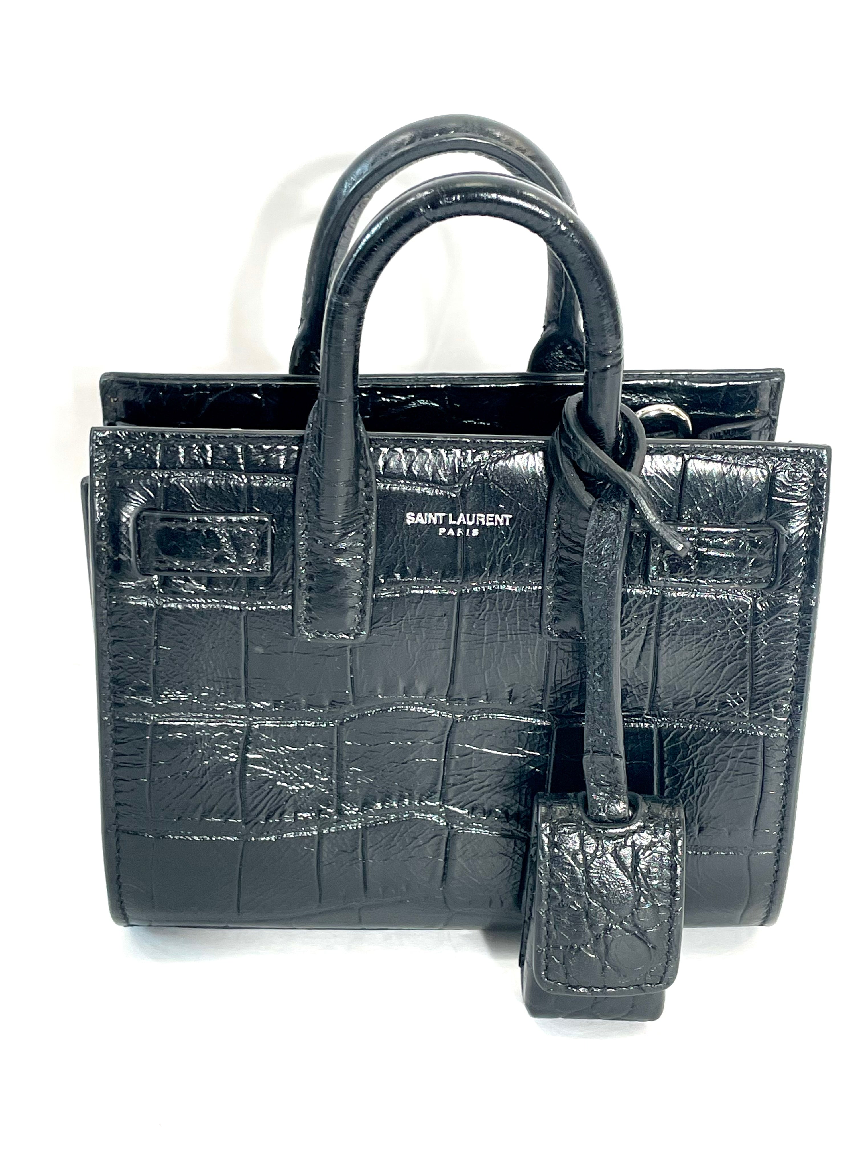 YSL CALFSKIN CROC EMBOSSED TOY SAC DE JOUR BAG