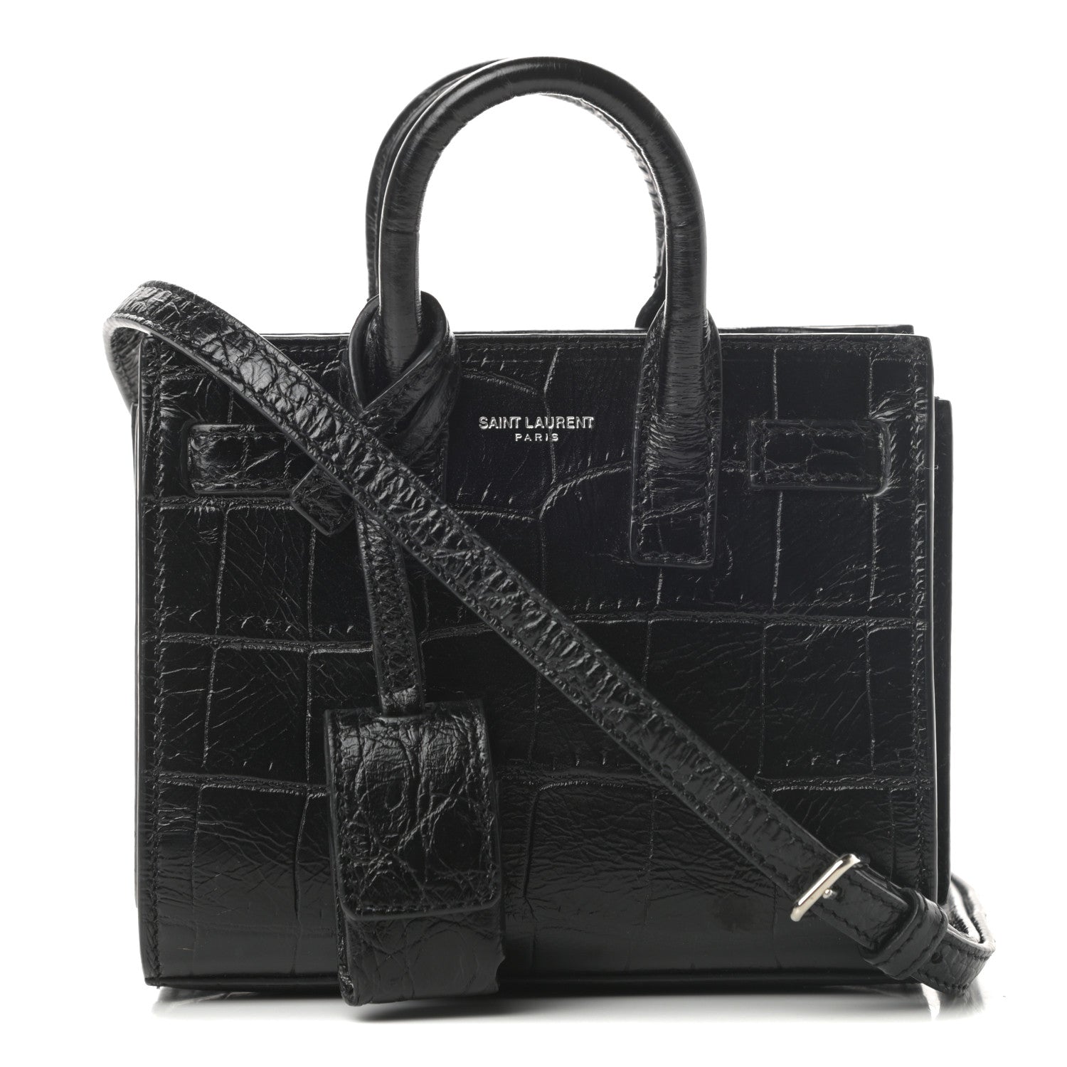 YSL CALFSKIN CROC EMBOSSED TOY SAC DE JOUR BAG